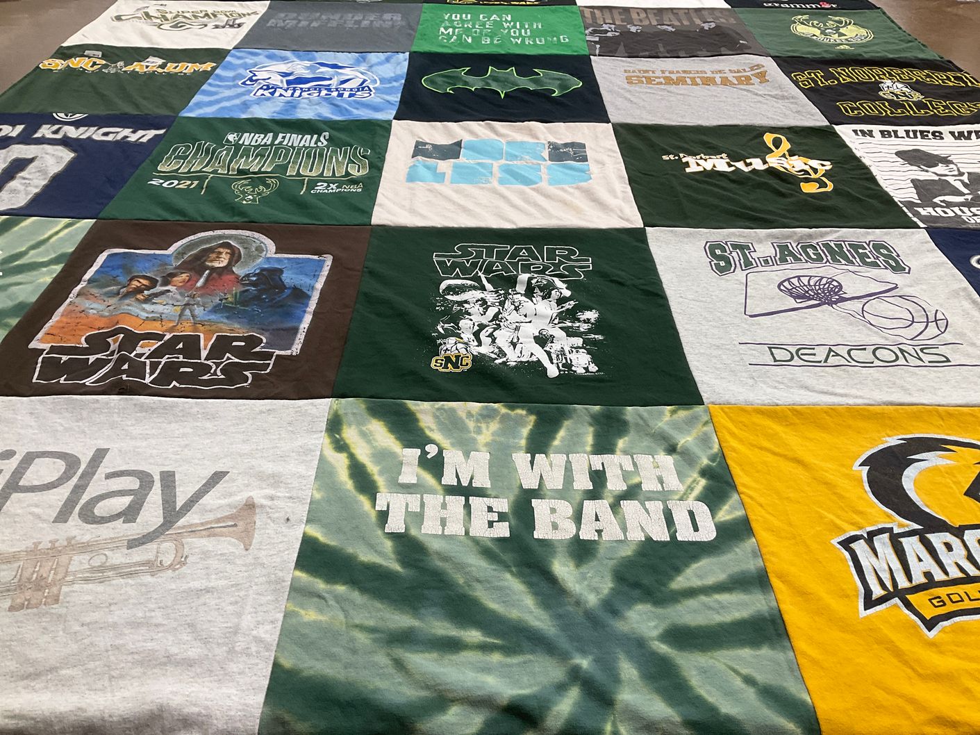 T-shirt quilt featuring buccaneers, deacons by Matthew from WI
