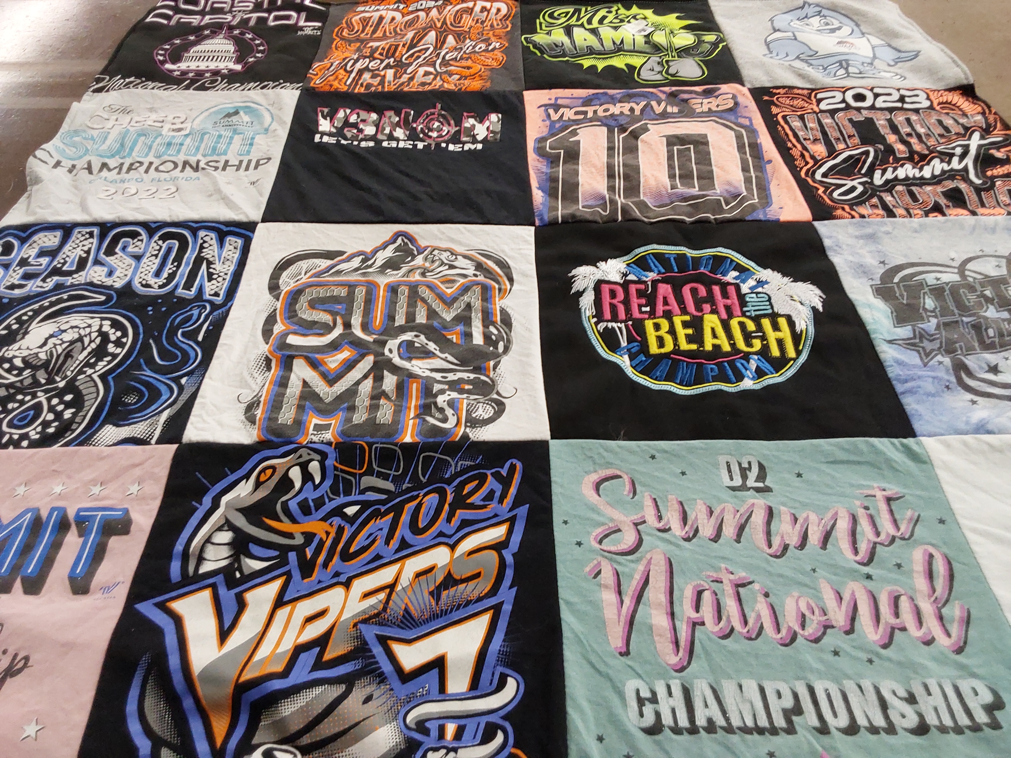 T-shirt quilt with cheerleading, competition themes by Amy from PA