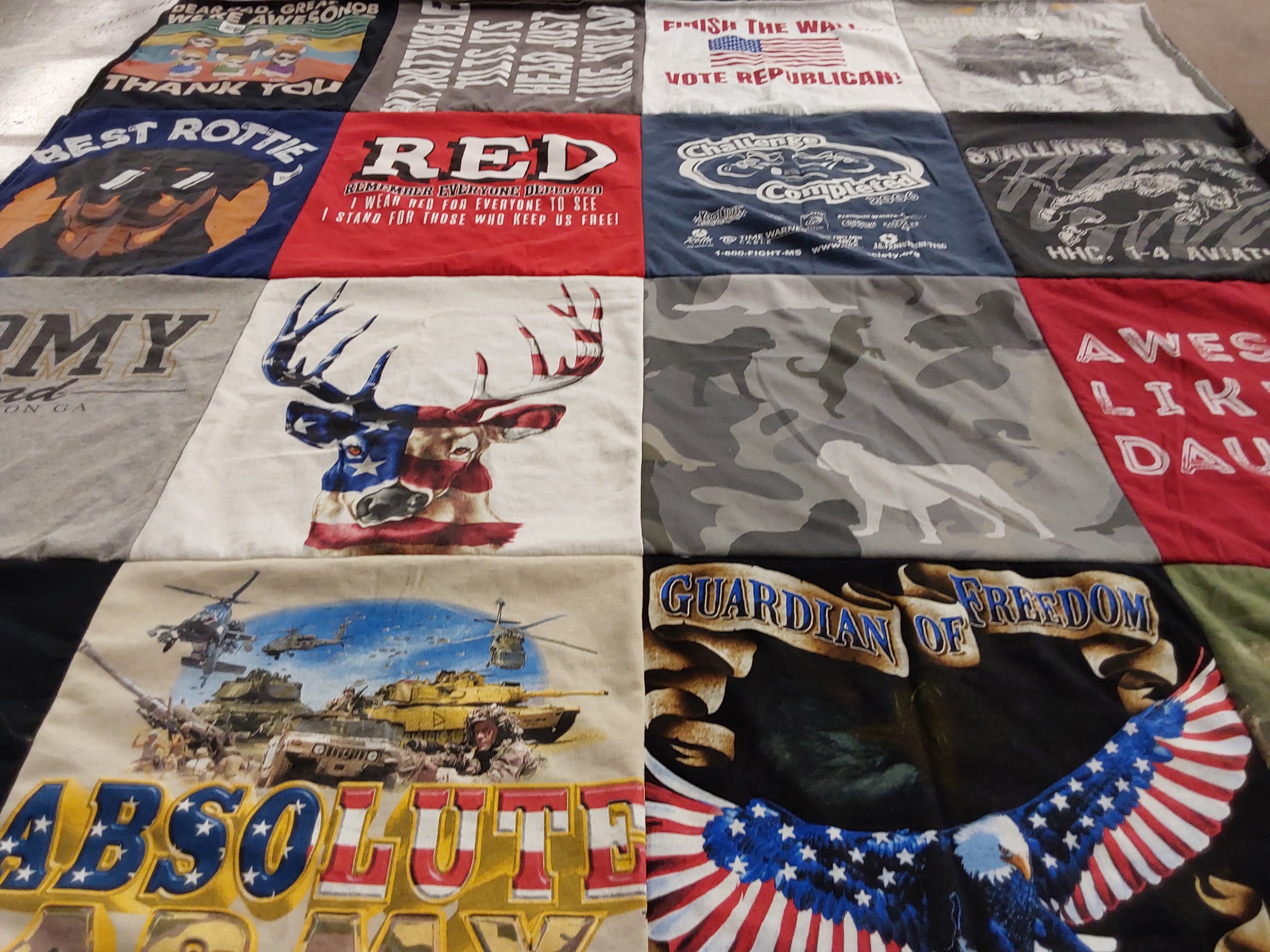 T-shirt quilt with military, patriotism themes by Leonard from LA