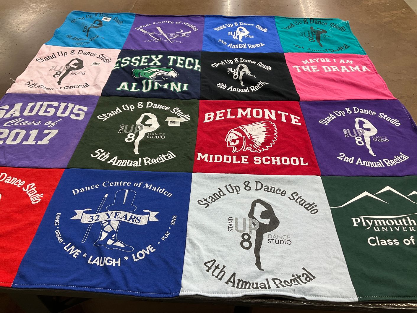 T-shirt quilt from plymouth university, belmonte middle school by Robin from MA
