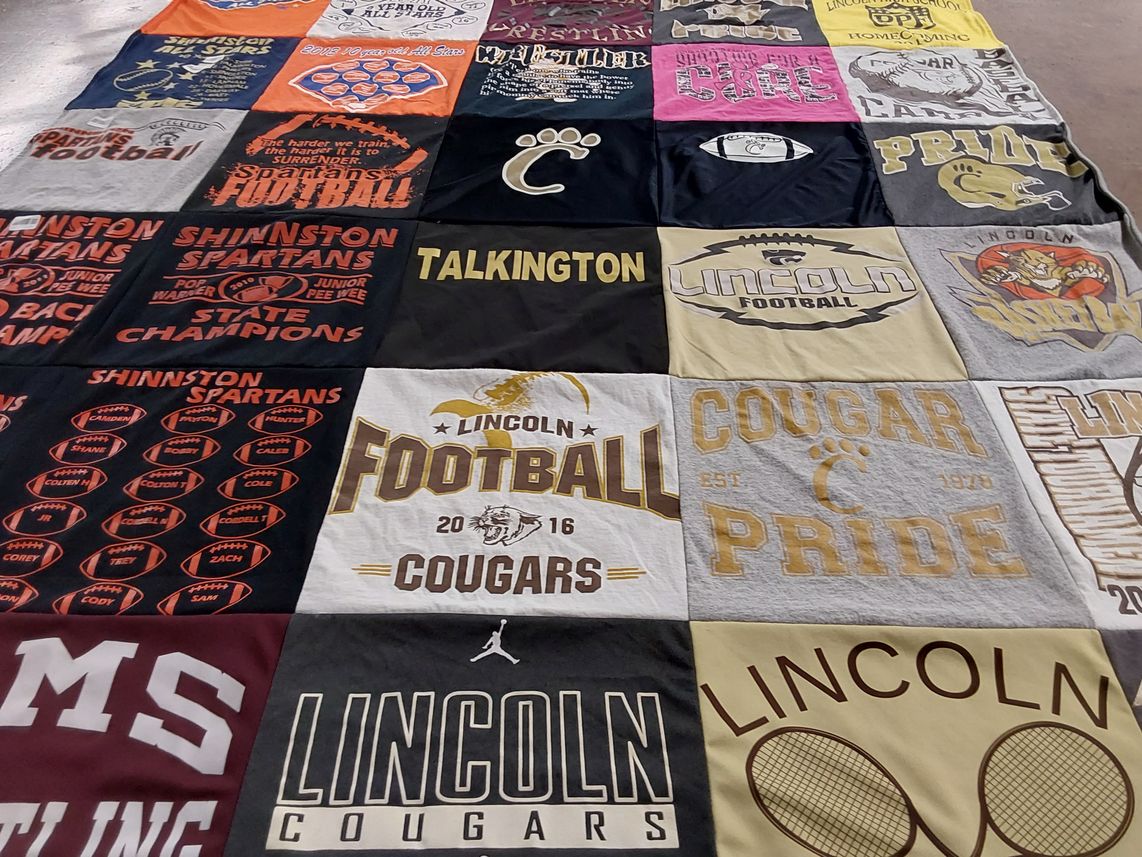 T-shirt quilt featuring lincoln cougars, shinnston spartans by Carol from WV