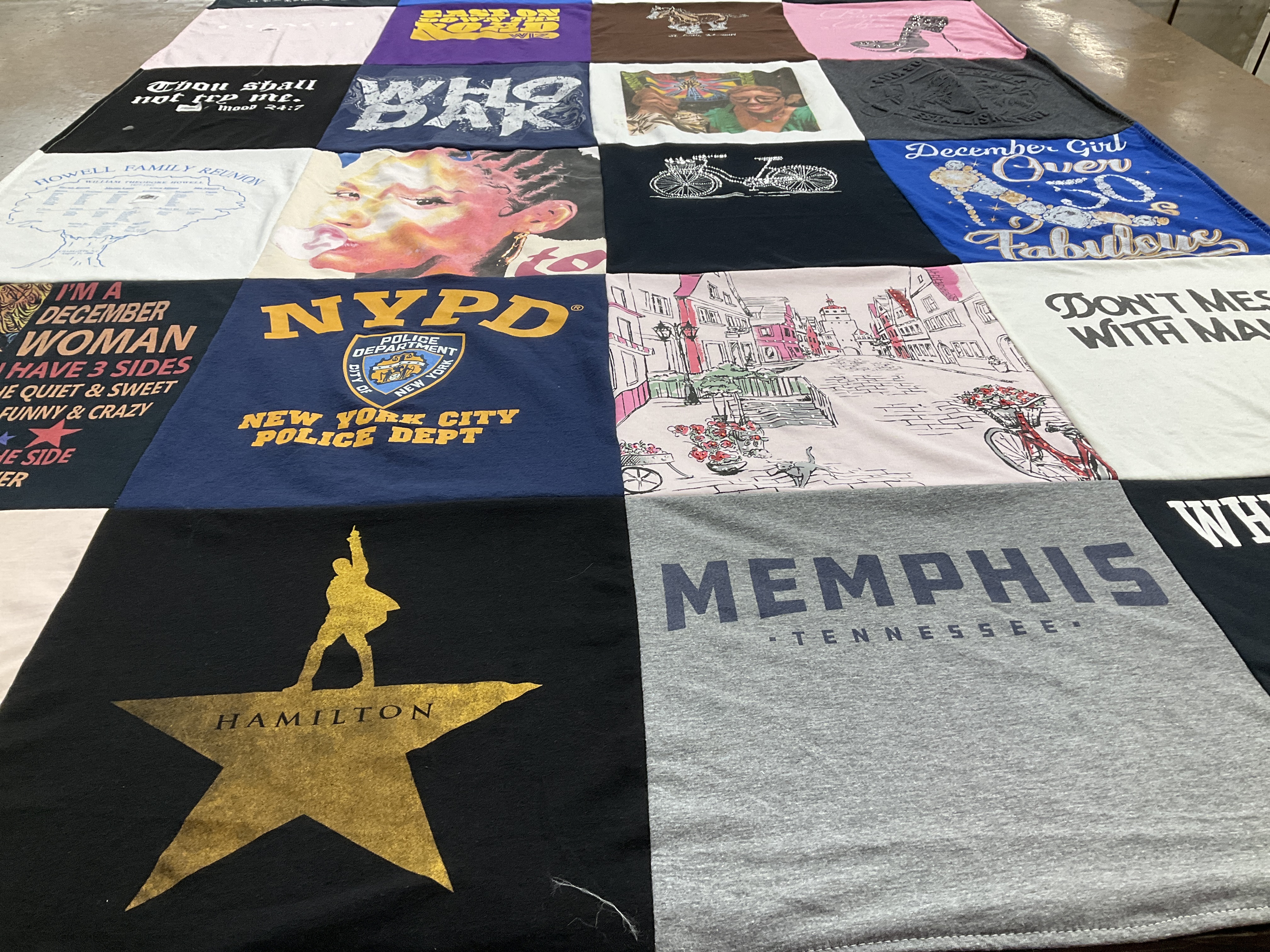 T-shirt quilt with family, music themes by Jocelyn from TN