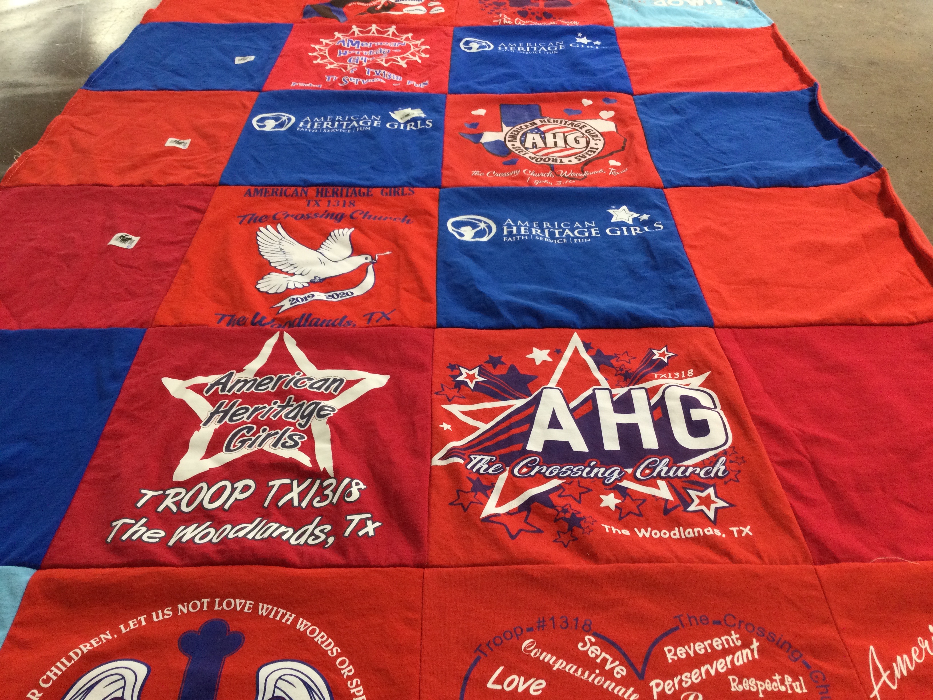 T-shirt quilt with girl scouts, community service themes by Crystal from TX