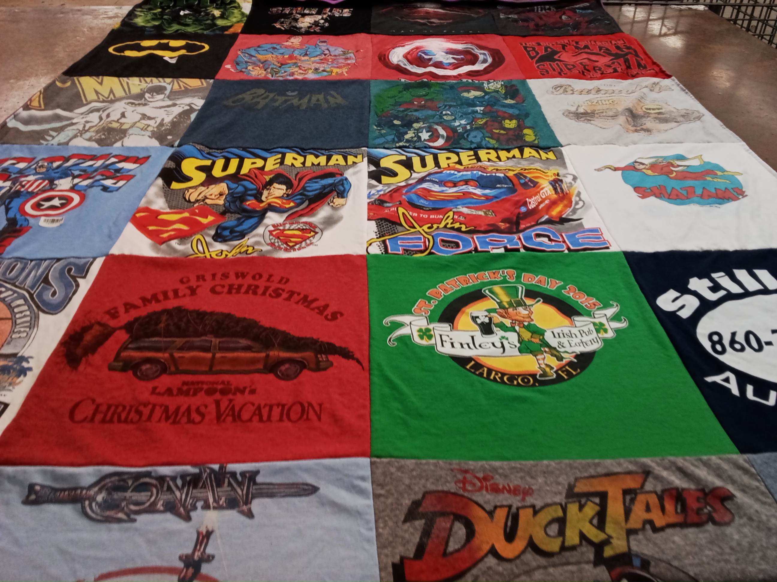 T-shirt quilt with comics, movies themes by Tribbie from FL