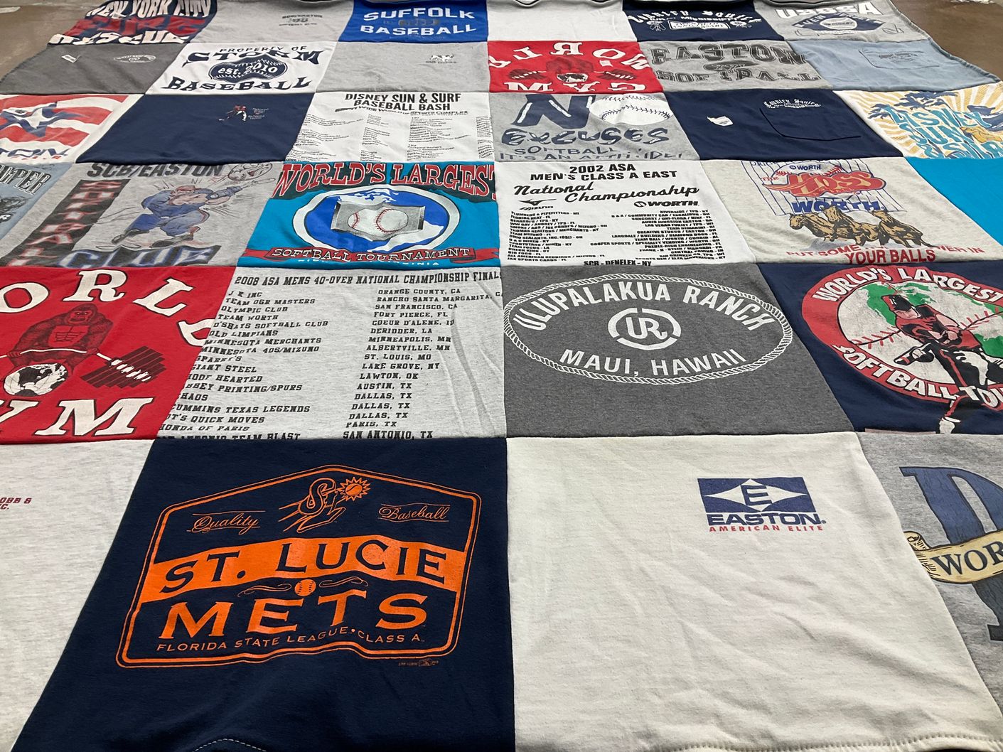 T-shirt quilt with baseball, softball themes by Jeff from FL