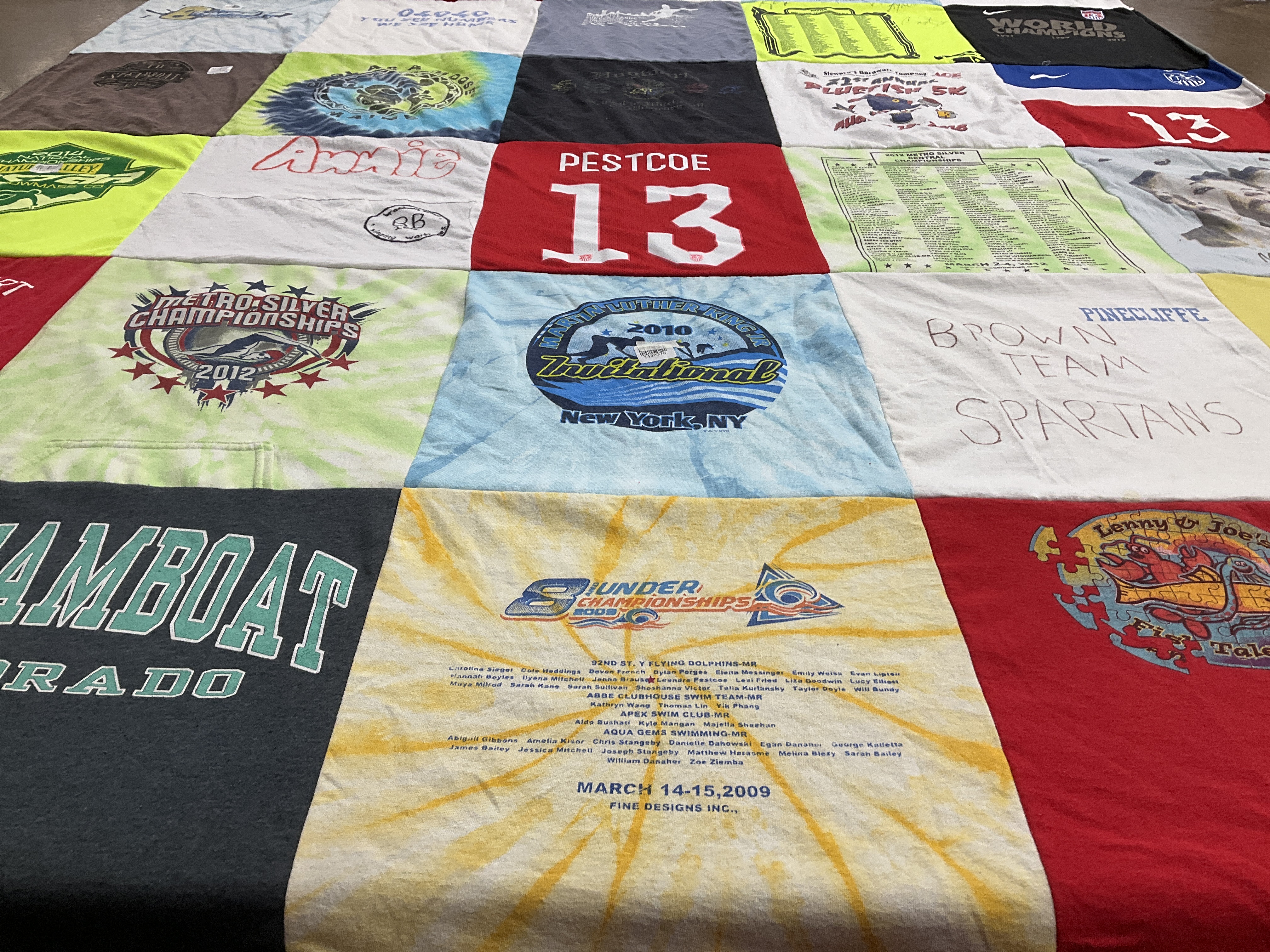 T-shirt quilt with sports, competitions themes by Marvin from CT