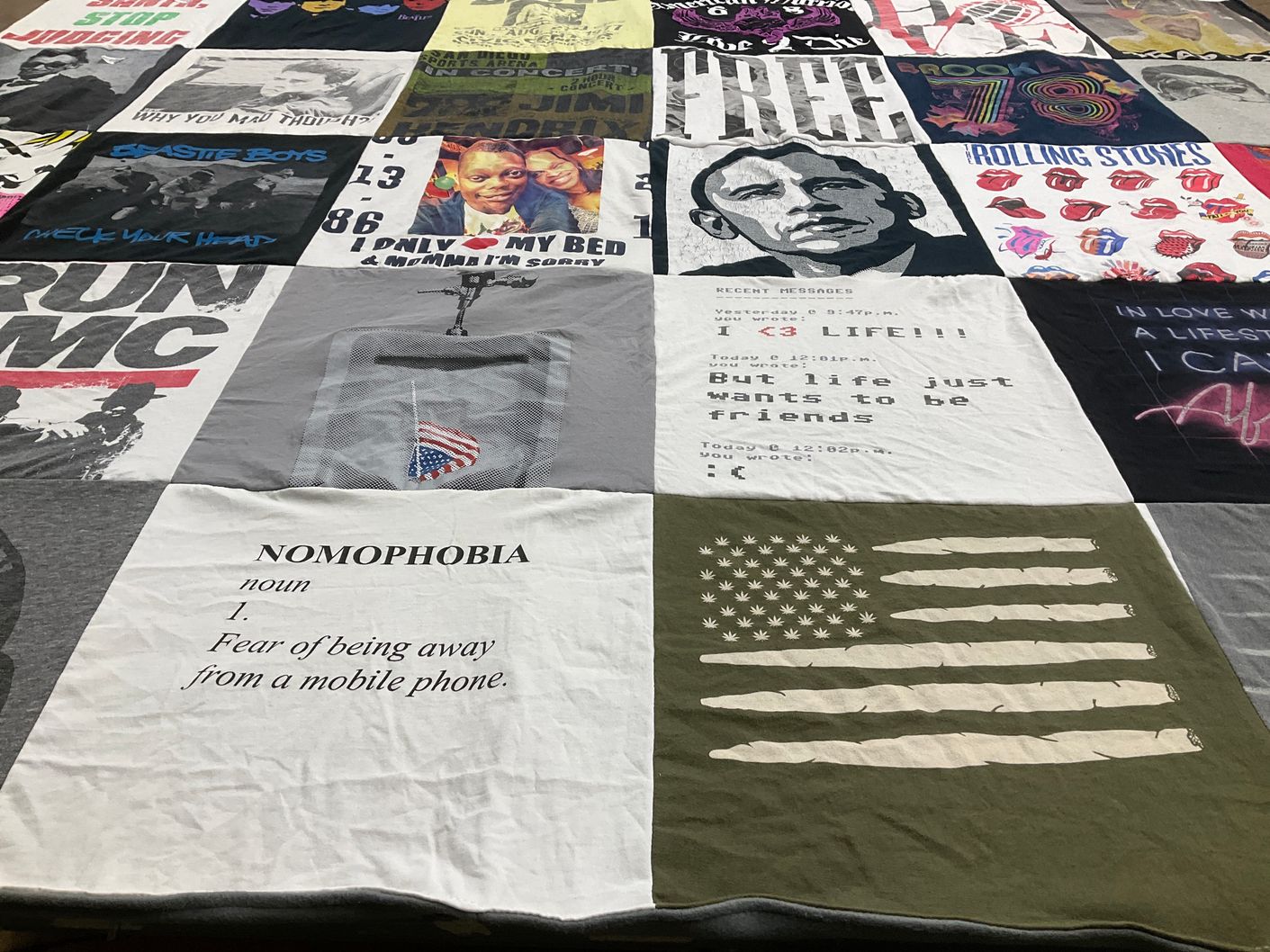 T-shirt quilt with music, social media themes by Tammy from MD