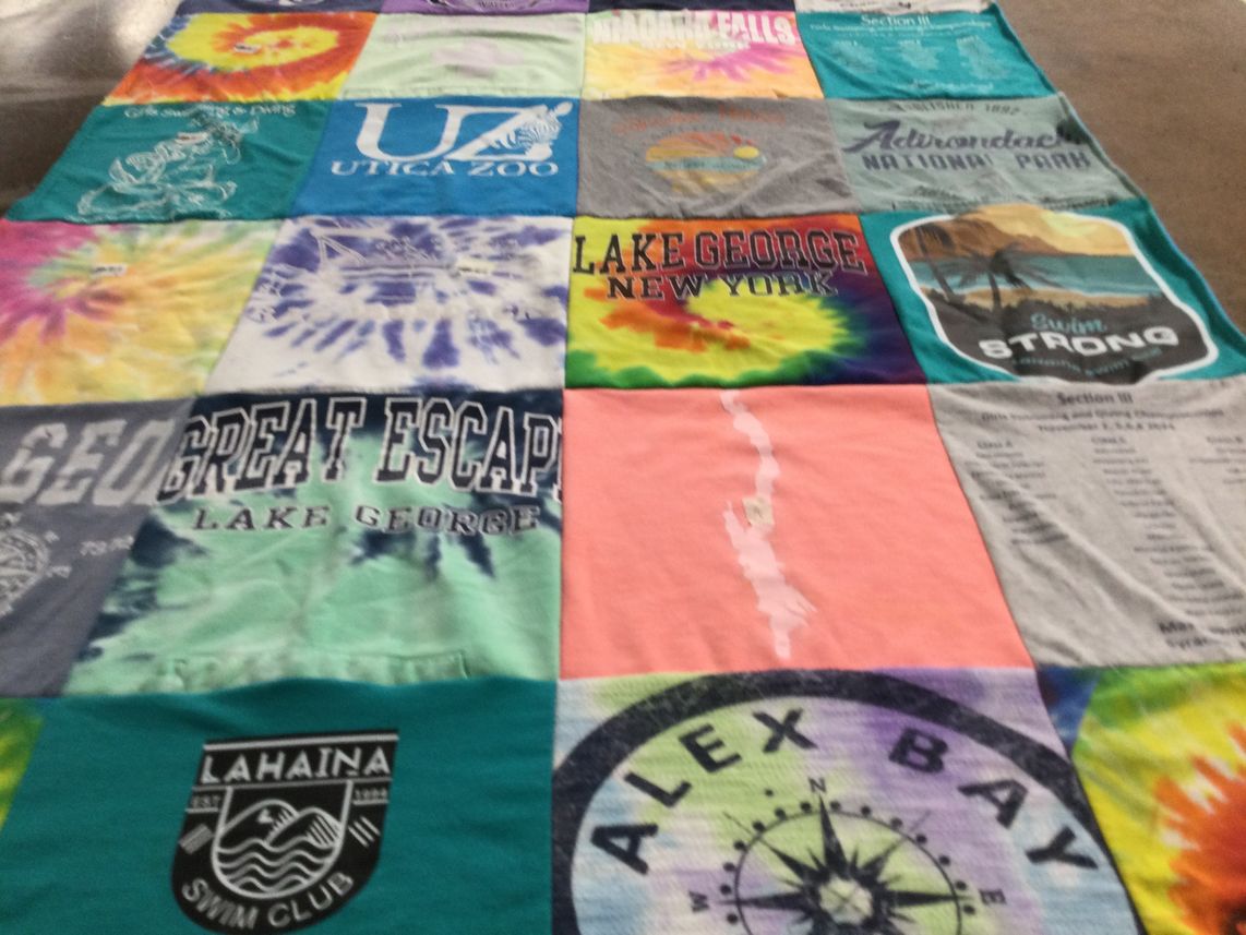 T-shirt quilt with outdoors, travel themes by Stella from NY