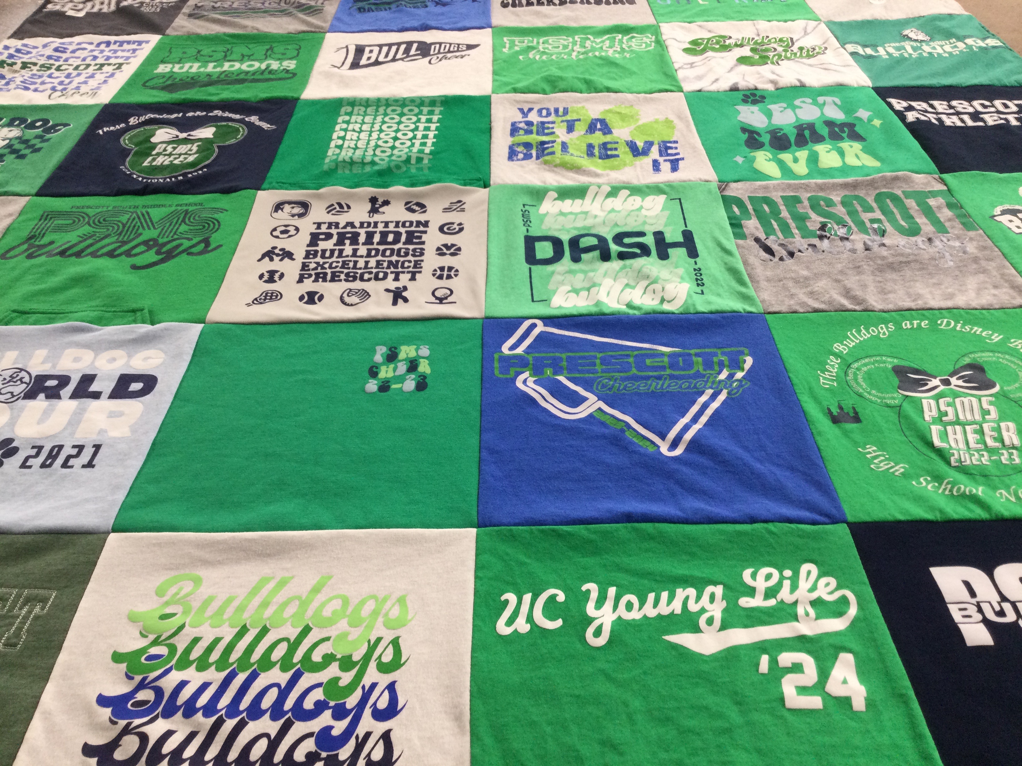 T-shirt quilt featuring prescott middle school bulldogs by Leigh from TN