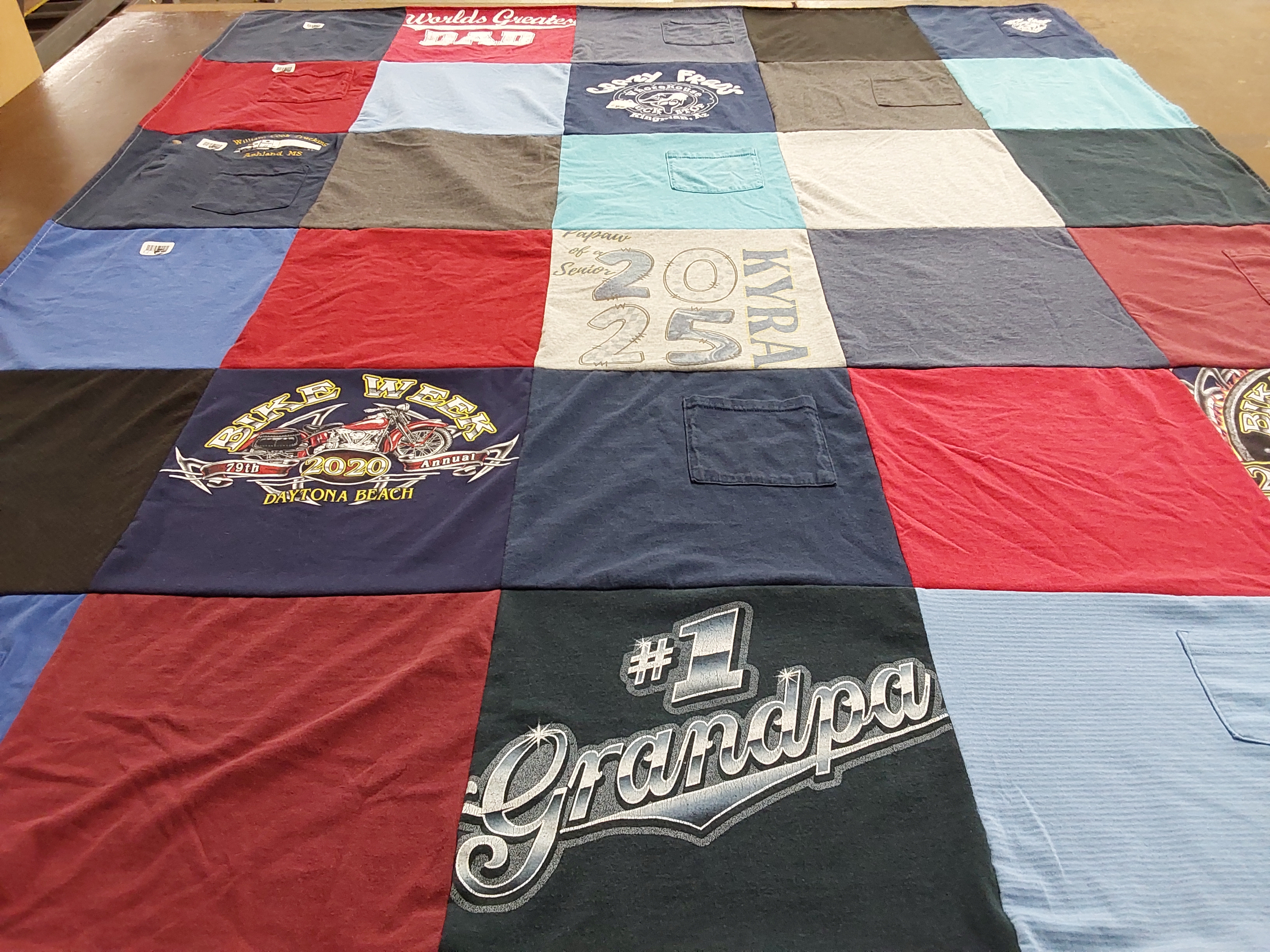 T-shirt quilt with motorcycles, family themes by Kimberly from MS