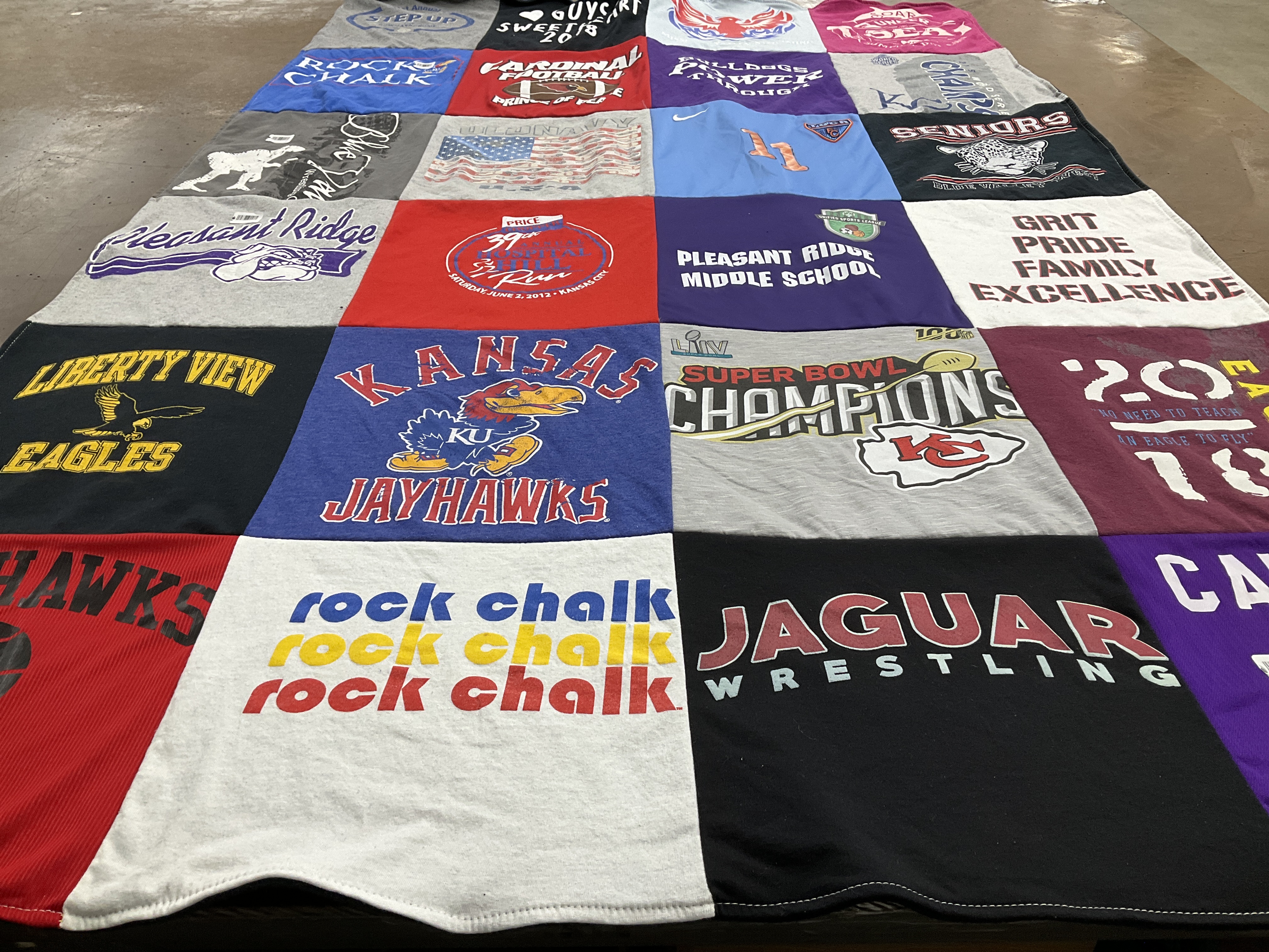 T-shirt quilt featuring kansas university jayhawks, kansas city chiefs by Pamela from KS