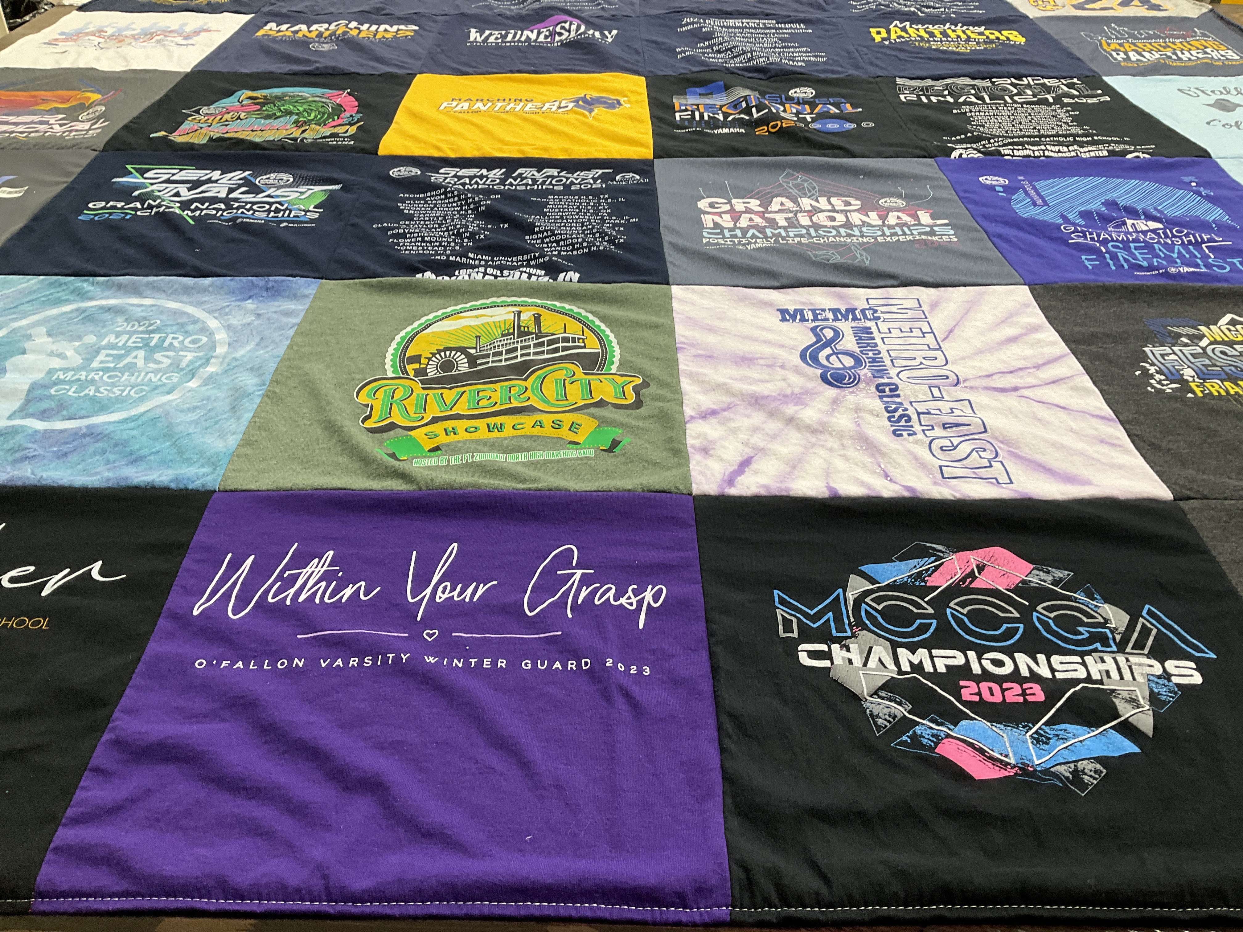 T-shirt quilt with marching band, guard themes by Monica from IL