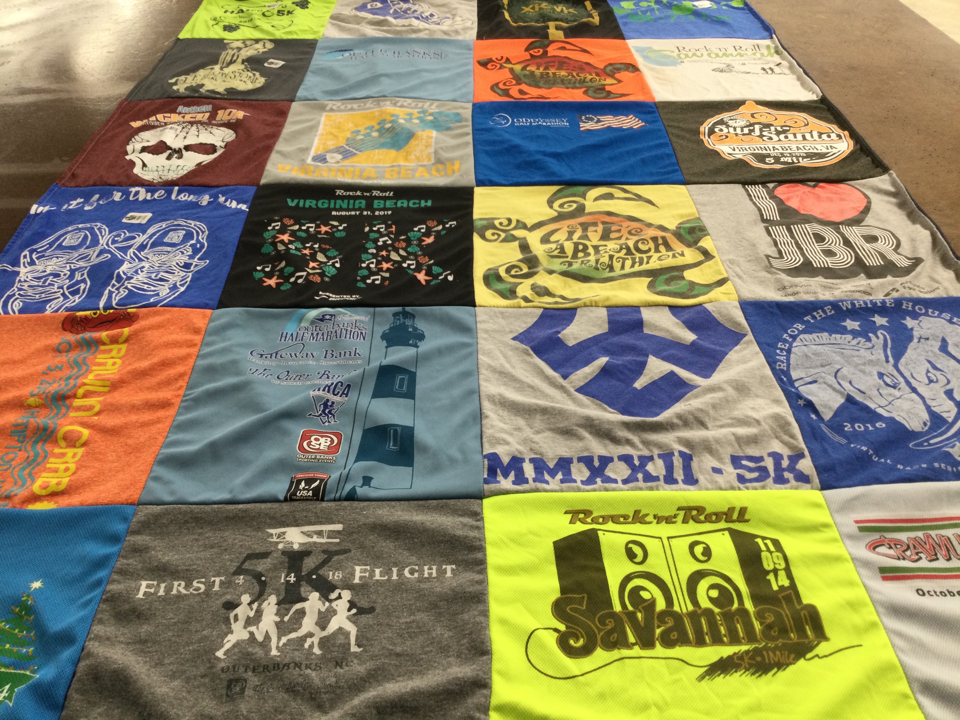 T-shirt quilt with running, marathons themes by Rian from VA
