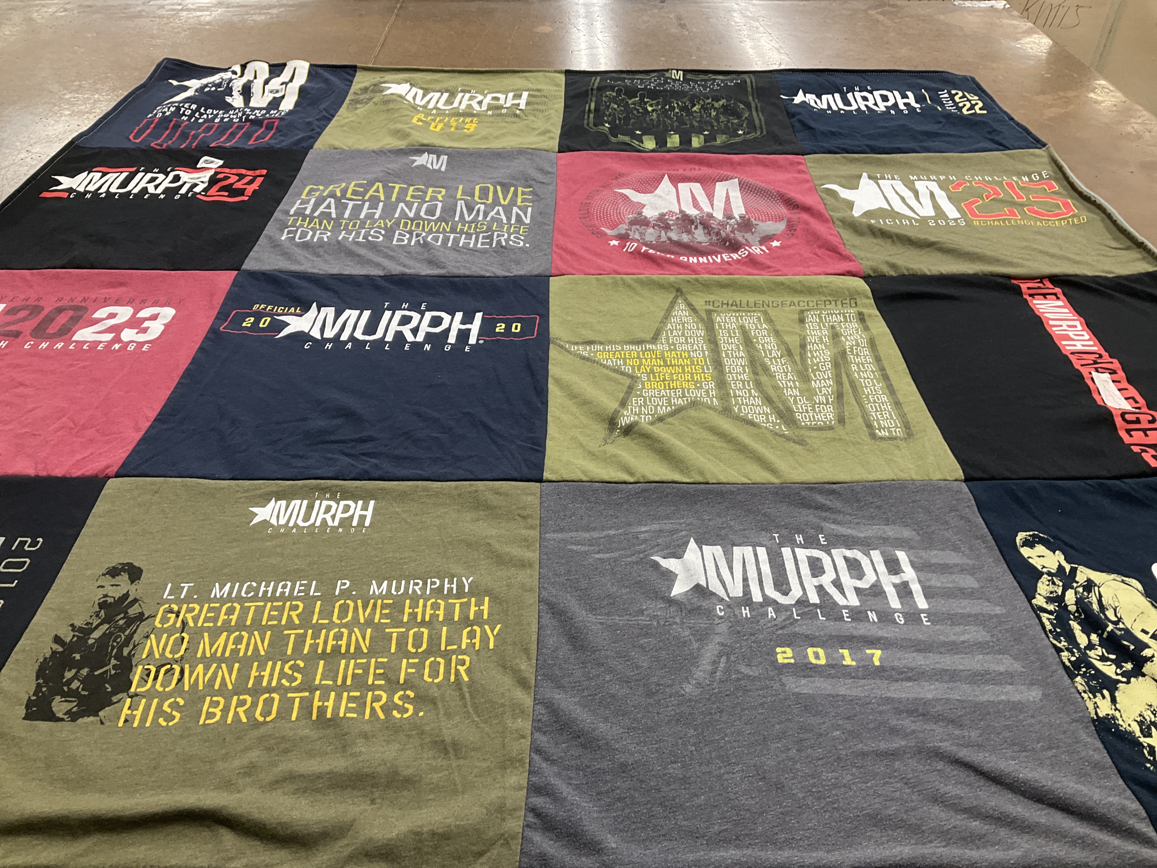 T-shirt quilt with fitness, military themes by Peter from AR