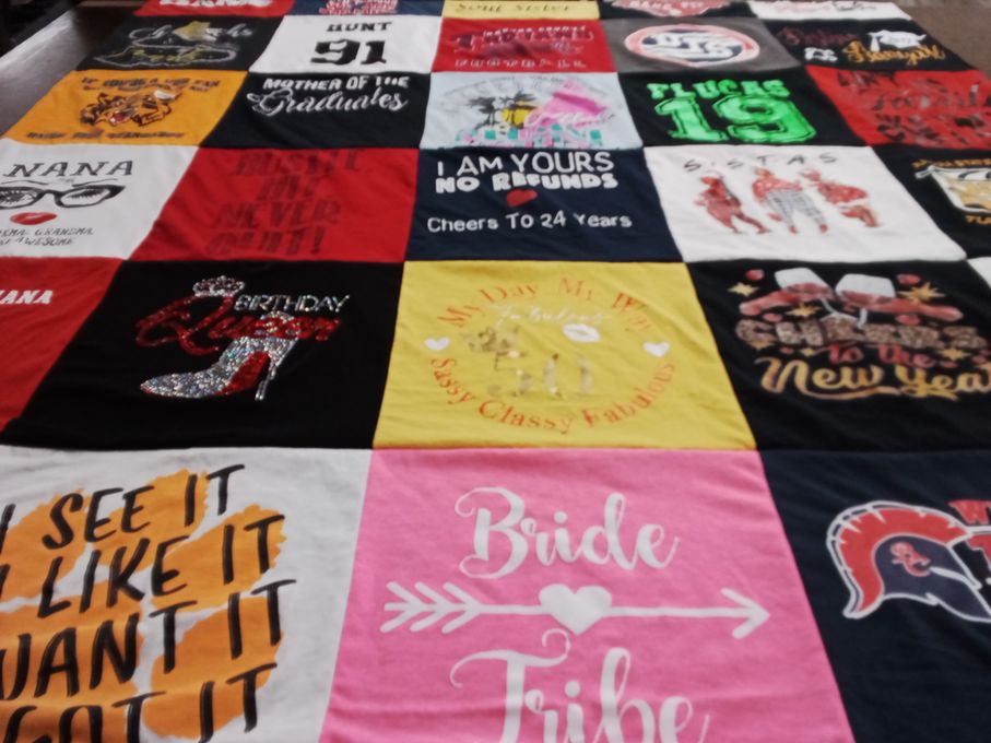 T-shirt quilt with celebrations, graduation themes by Cheryl from GA