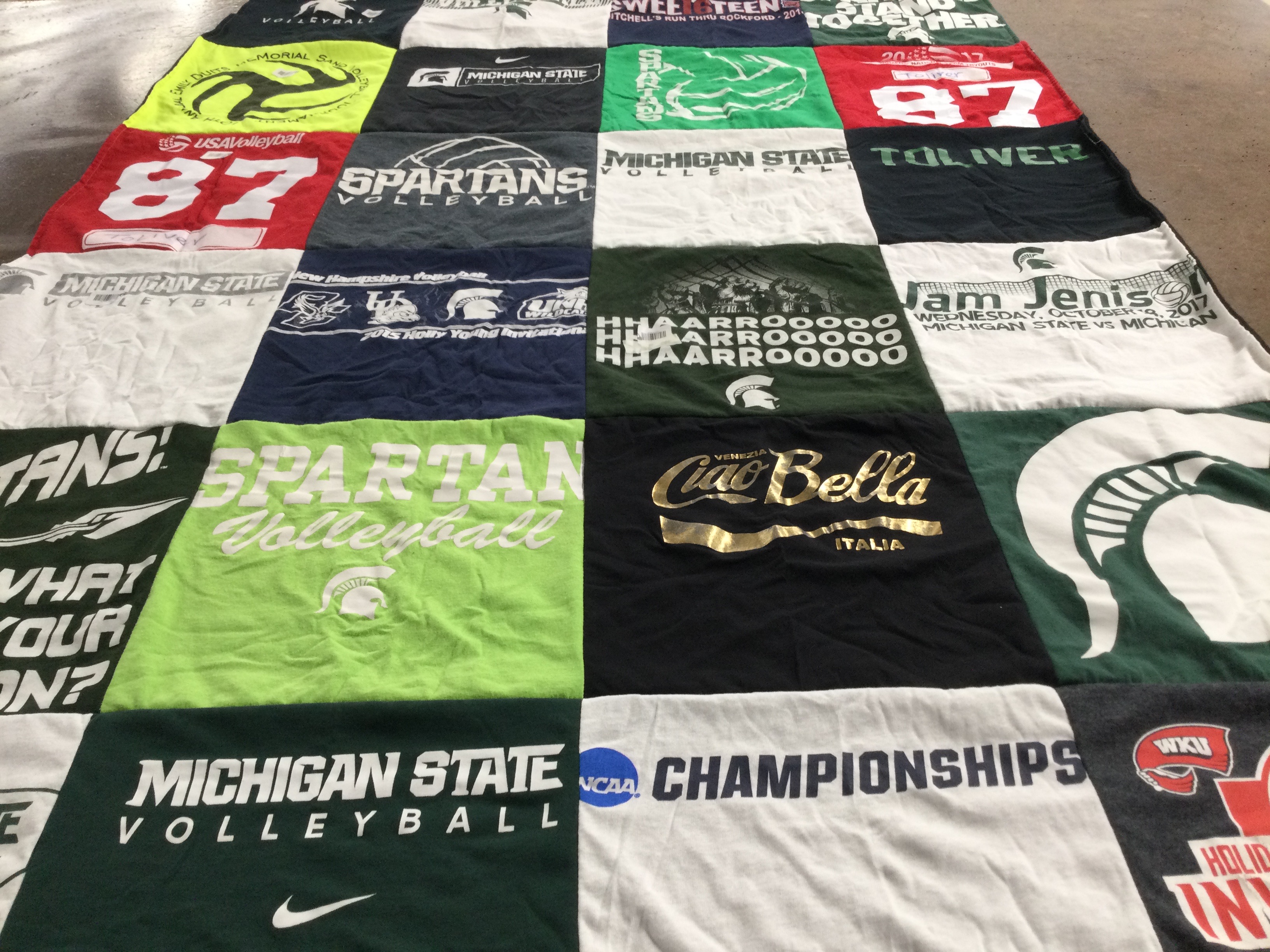 T-shirt quilt featuring michigan state university volleyball by Carolyn from MI