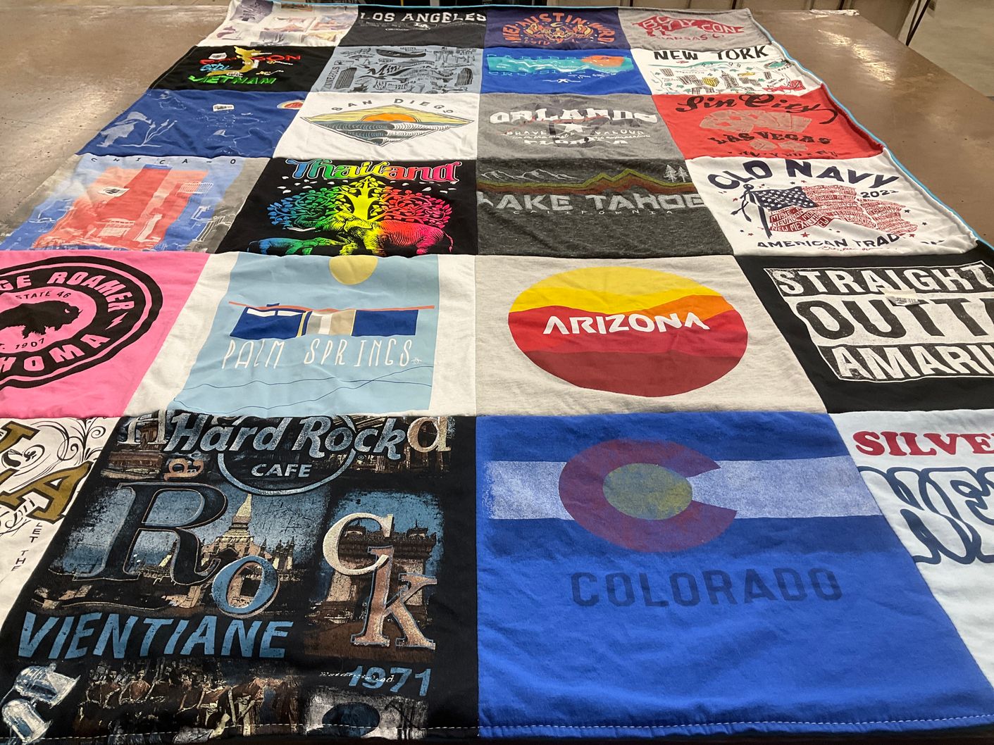 T-shirt quilt with travel, music themes by Khanh from NV