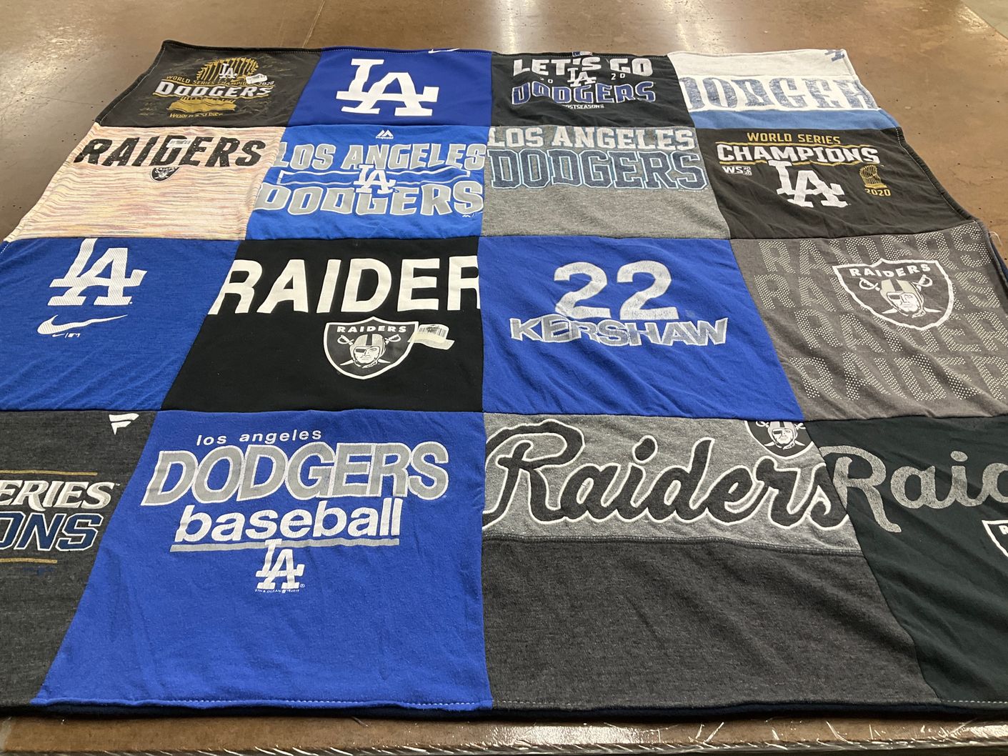 T-shirt quilt featuring los angeles dodgers, las vegas raiders by Nicole from CA