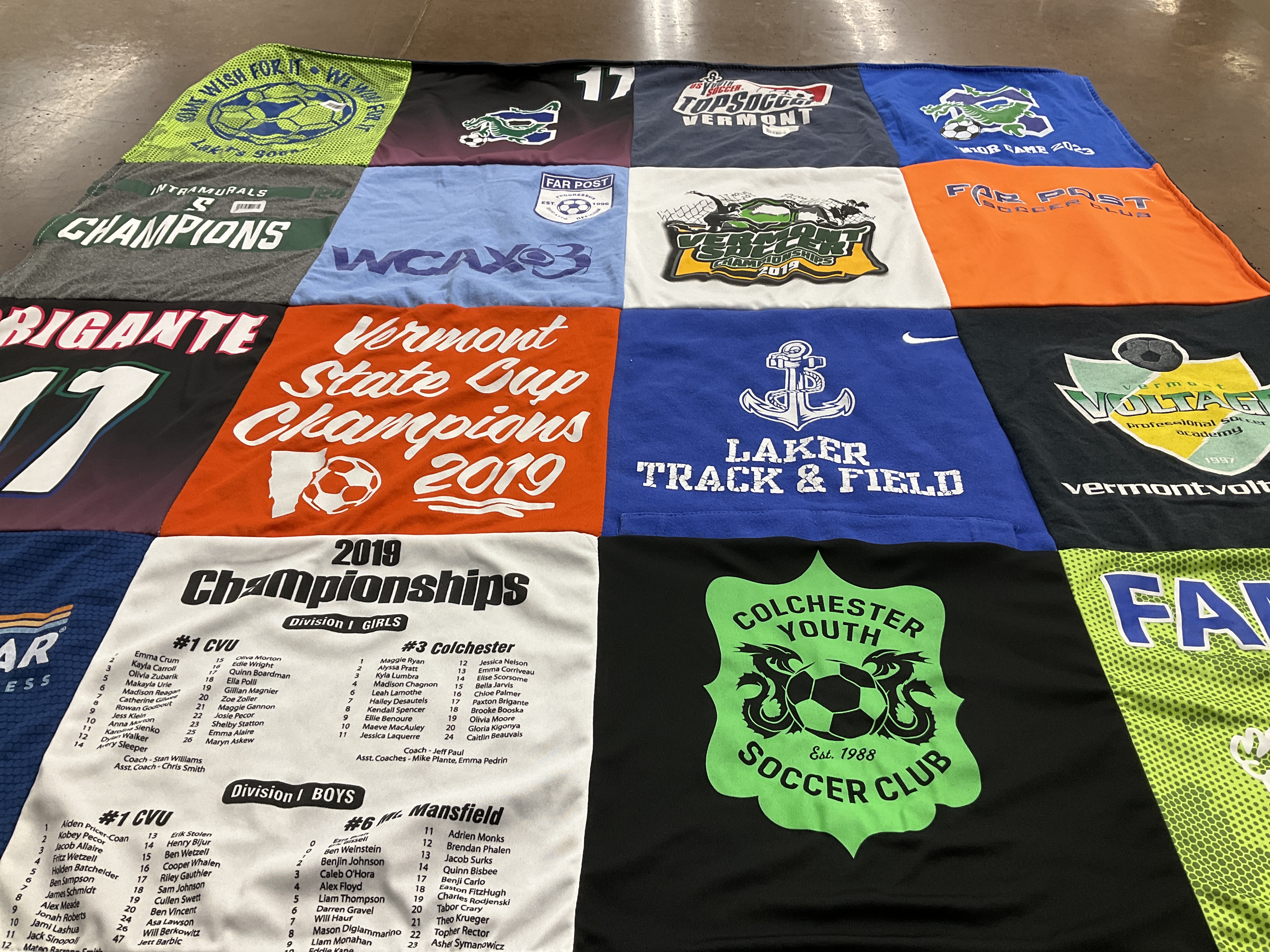 T-shirt quilt featuring colchester youth soccer club by Holli from VT
