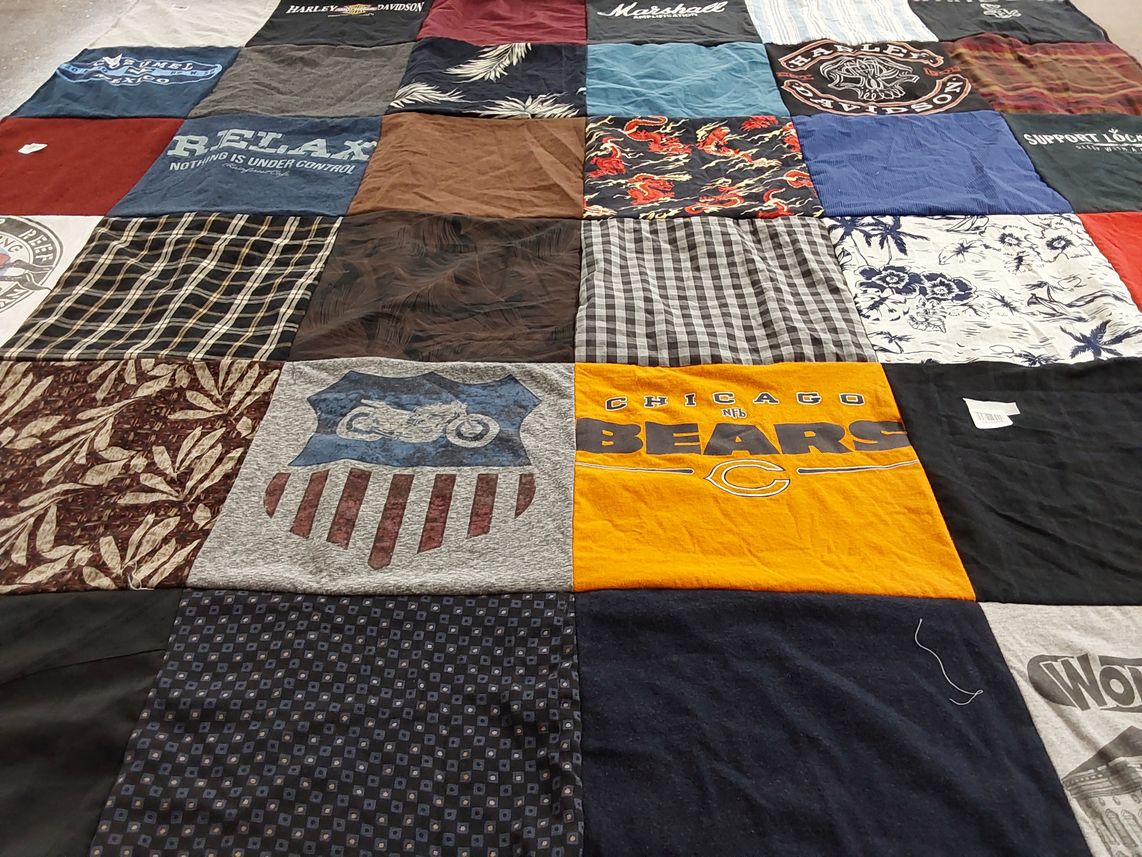T-shirt quilt with motorcycles, sports themes by Jessica from IL