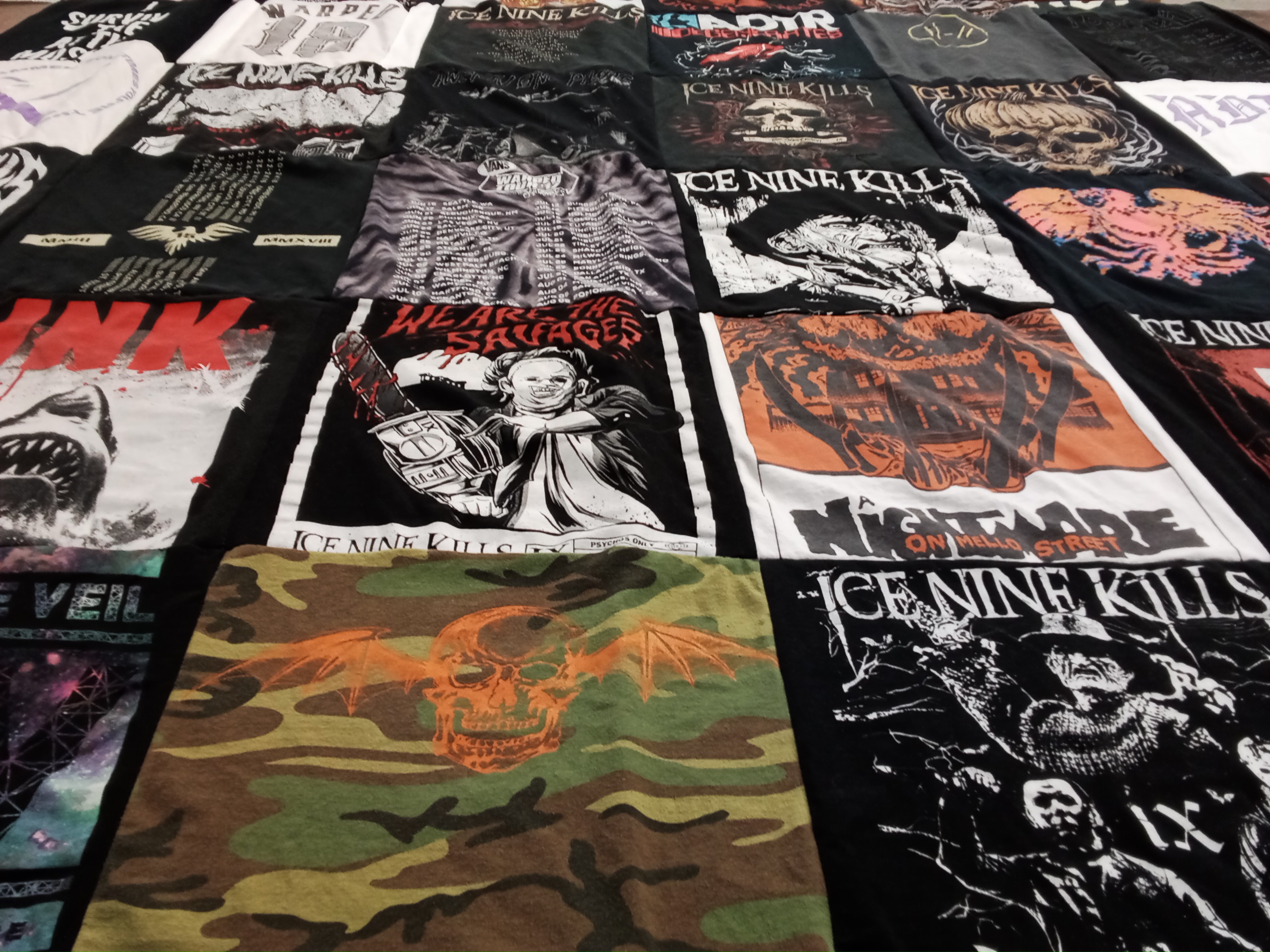 T-shirt quilt with music, horror themes by Dakota from IN