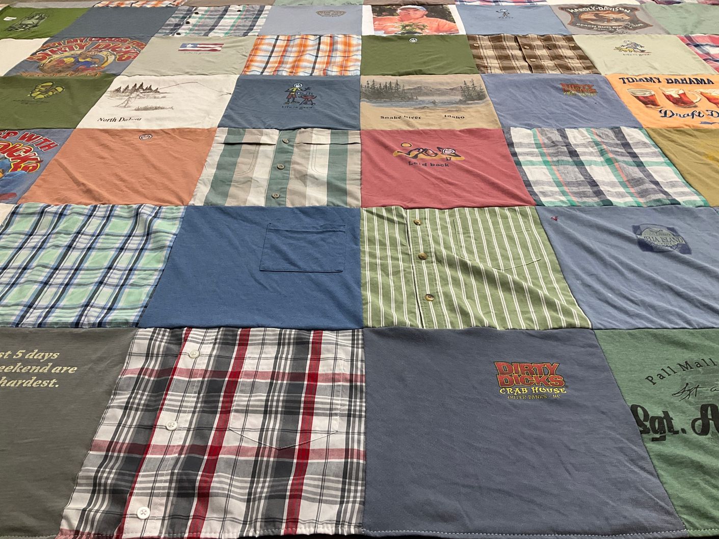 T-shirt quilt with fishing, outdoor activities themes by Kimberly from TN