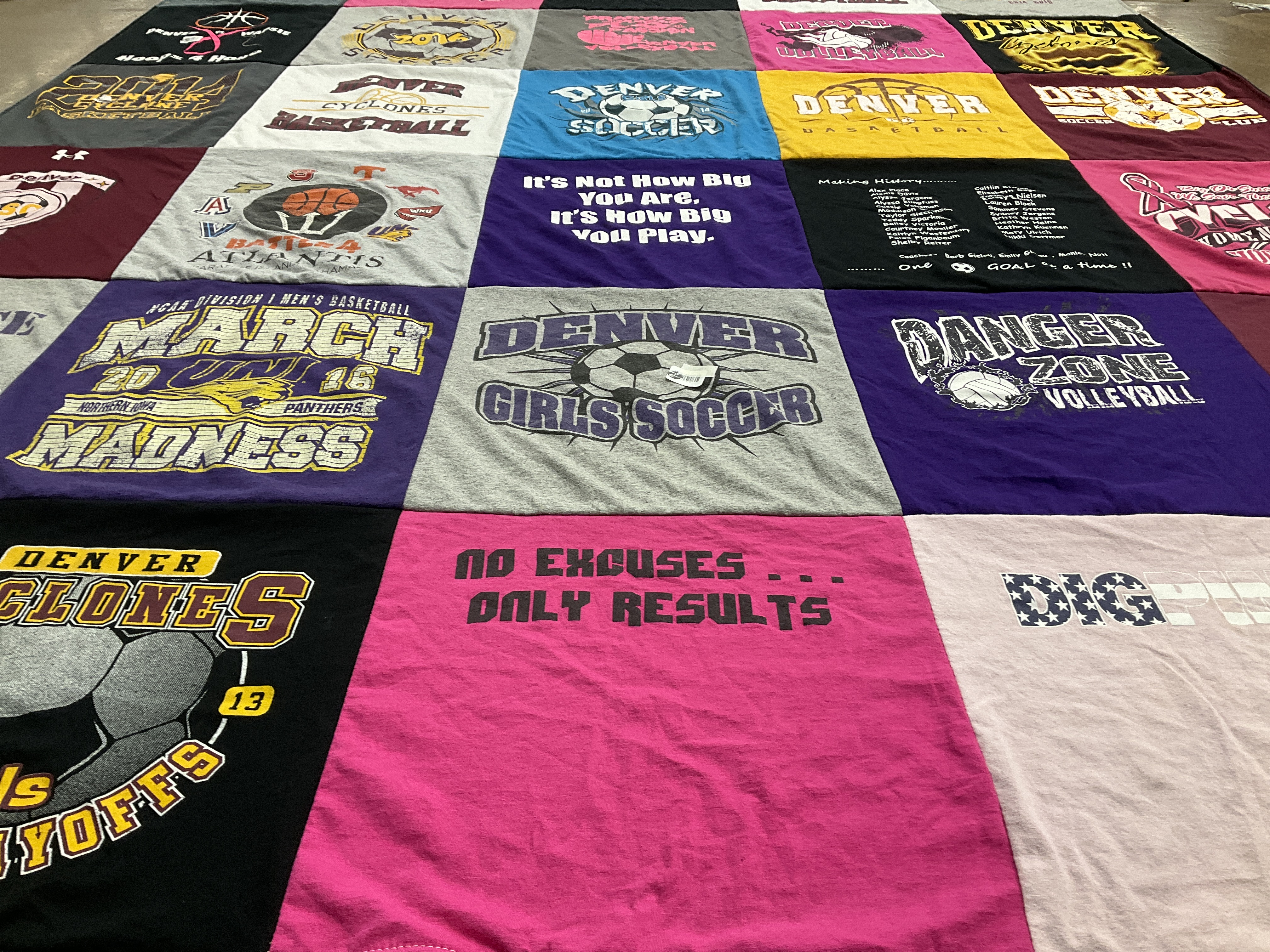 T-shirt quilt featuring denver girls soccer, denver basketball by Deanne from IA