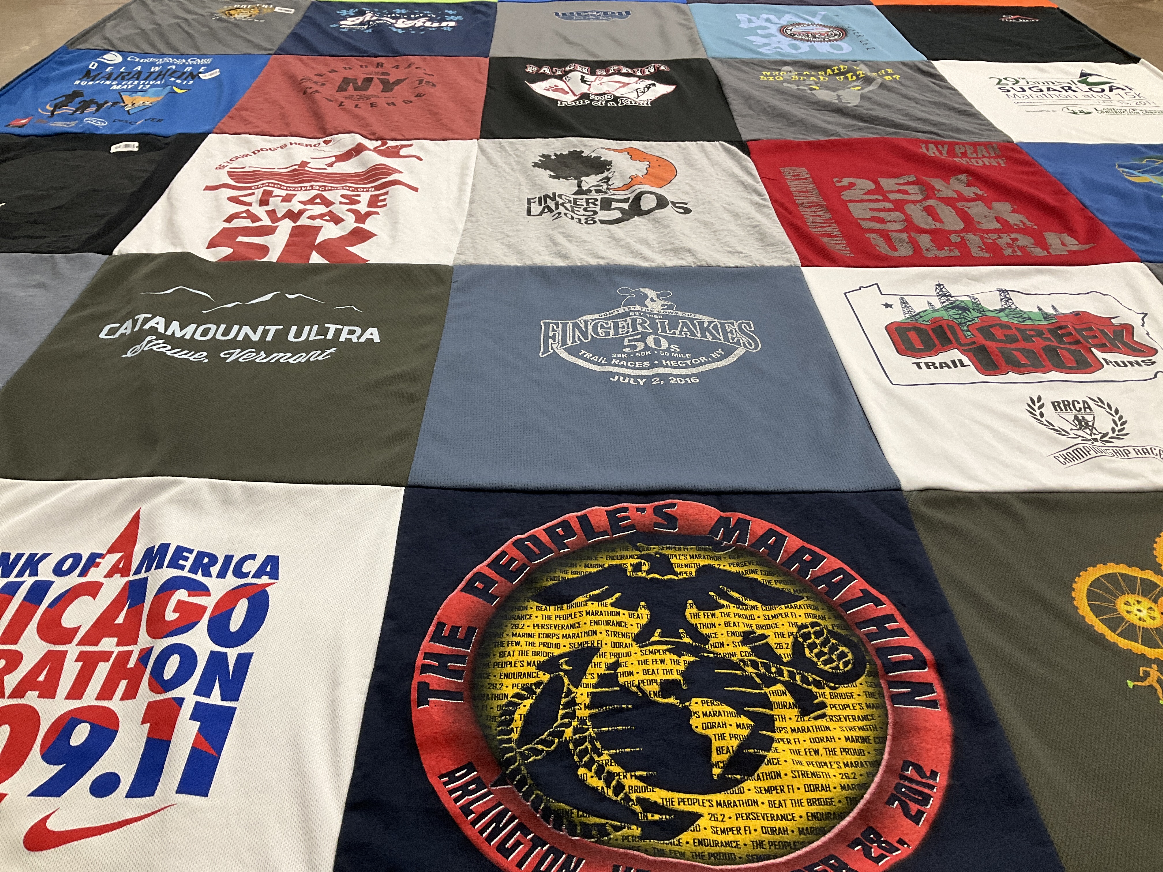 T-shirt quilt with running, marathons themes by Darby from TN