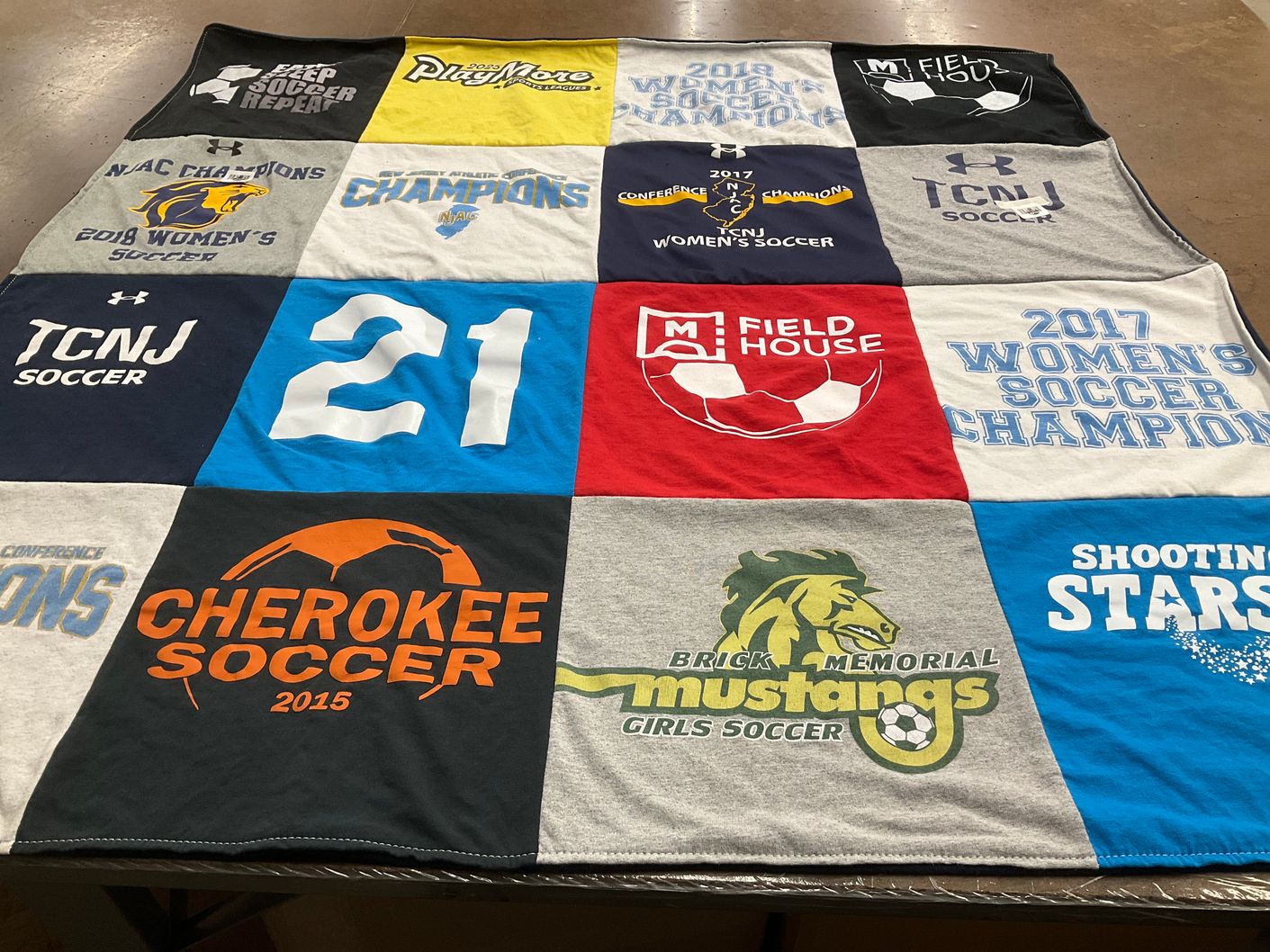 T-shirt quilt featuring tcnj women's soccer, cherokee soccer by Joriam from NJ