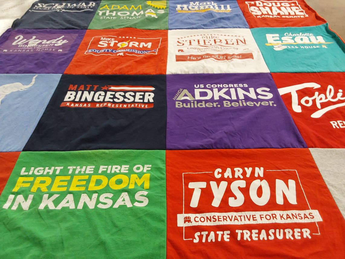 T-shirt quilt with politics, elections themes by Matthew from KS