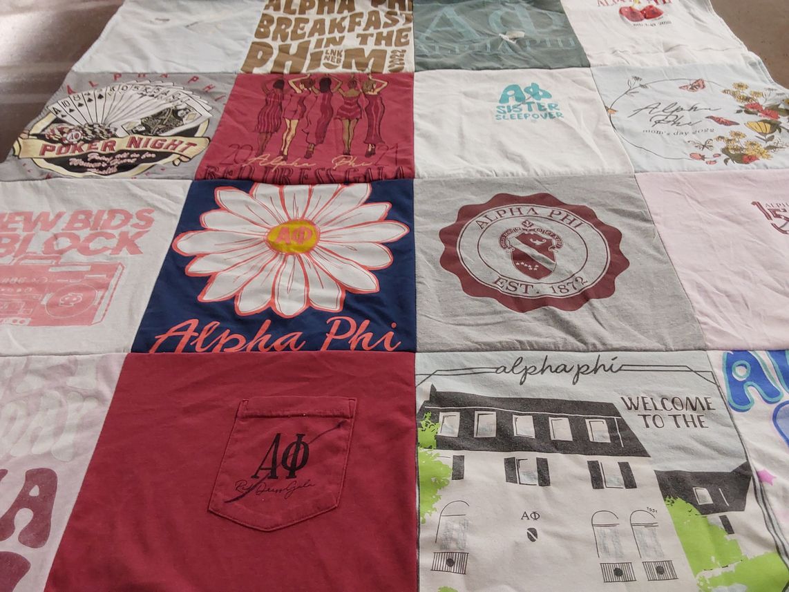 T-shirt quilt with sorority, sisterhood themes by Kim from NE