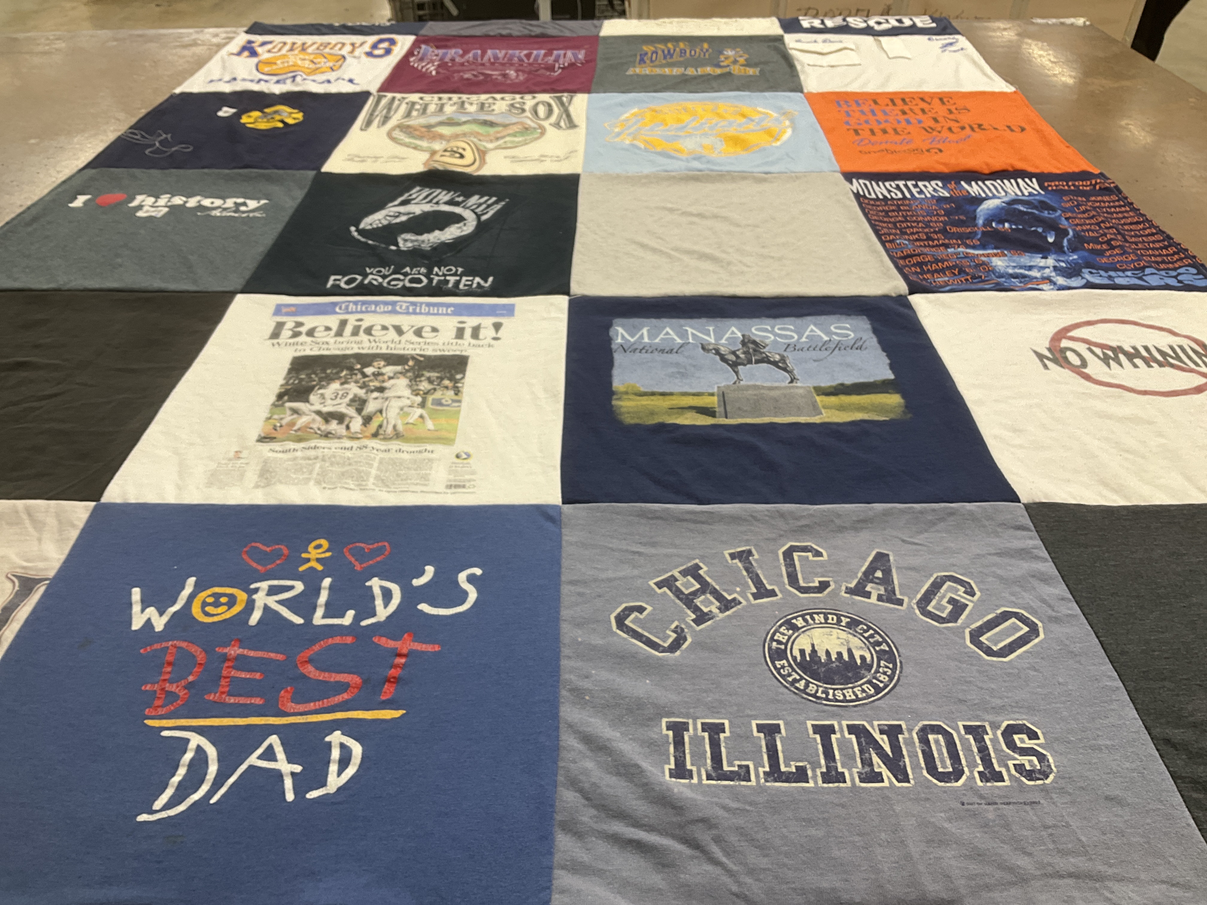 T-shirt quilt with history themes by Debbie from FL