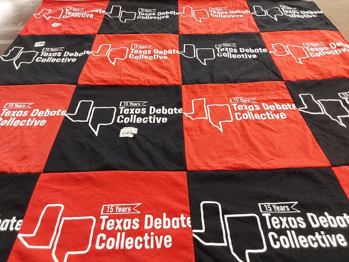 T-shirt quilt with debate, public speaking themes by Isaac from TX