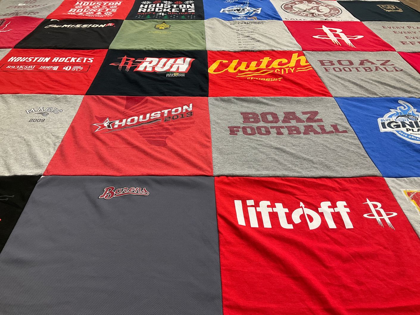 T-shirt quilt with sports, basketball themes by Katie from FL