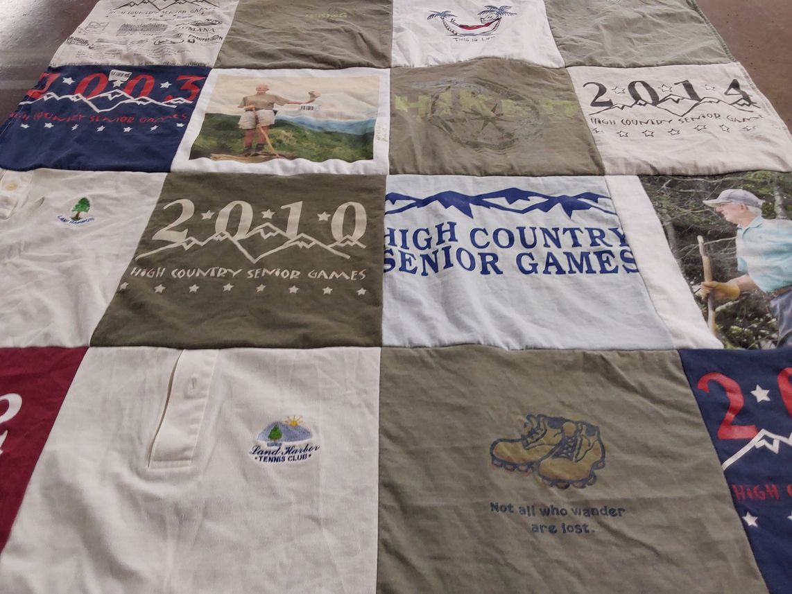 T-shirt quilt with tennis, outdoor activities themes by Julie from TN