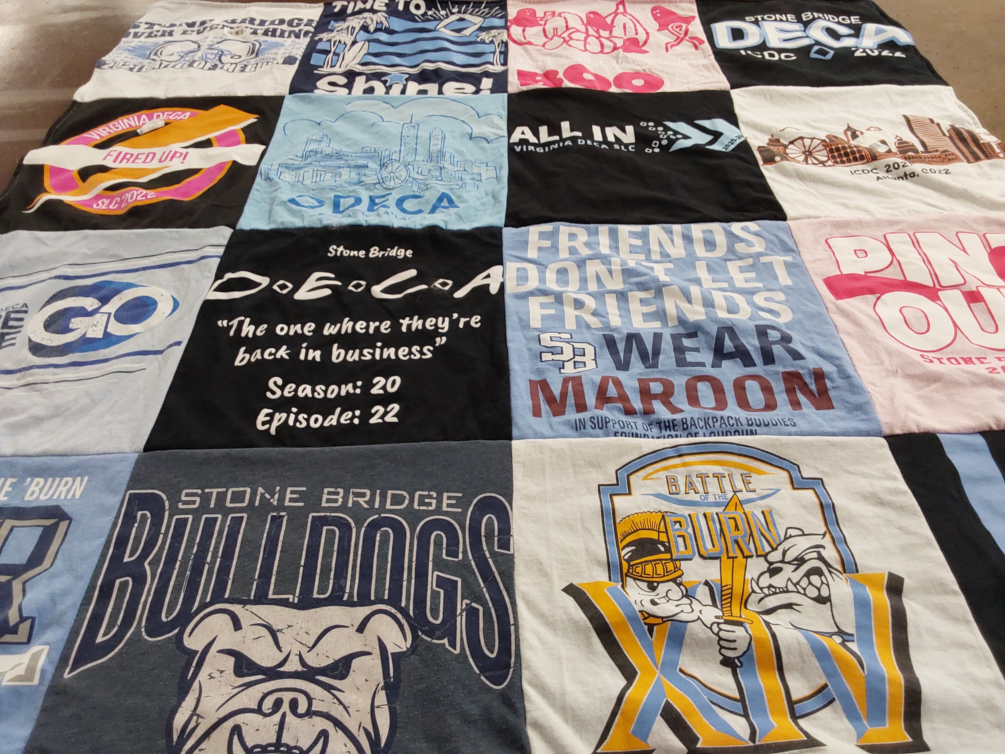 T-shirt quilt featuring stone bridge bulldogs by Allie from VA