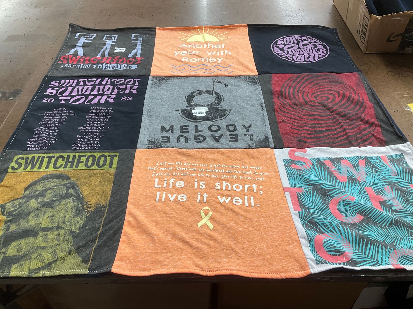 T-shirt quilt with music, concerts themes by Cynthia from OH