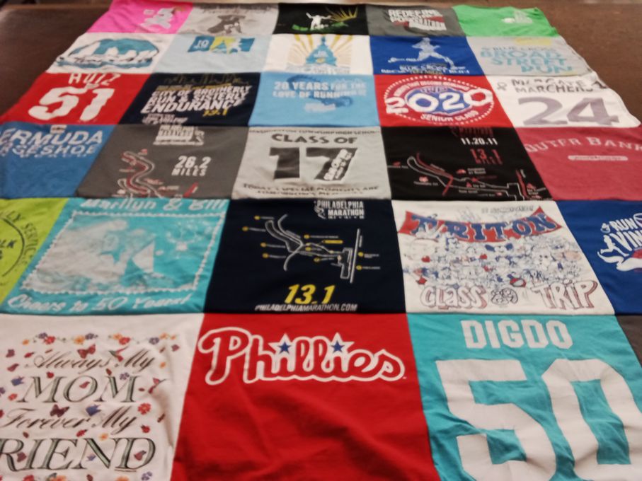 T-shirt quilt with running, marathon themes by Kim from FL
