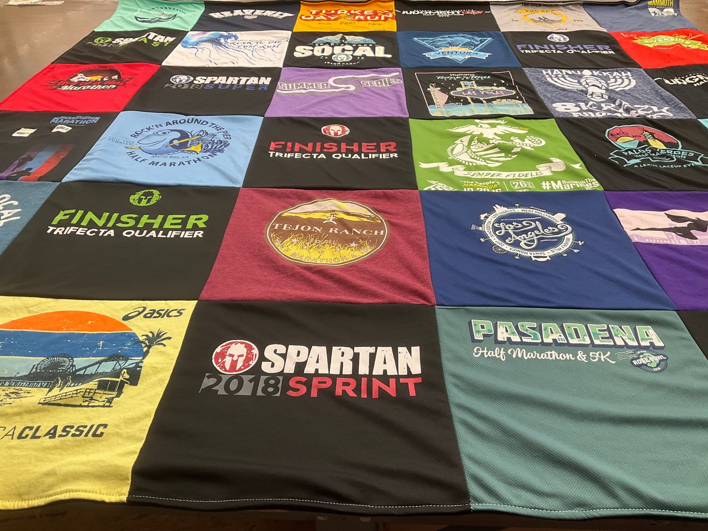 T-shirt quilt with running, marathons themes by Bertha from CA