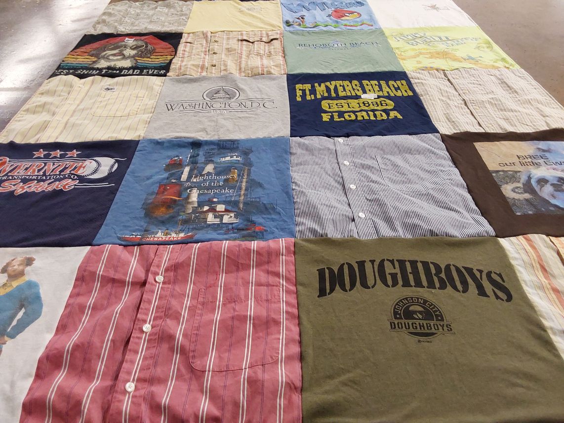 T-shirt quilt with beaches, travel themes by Gail from TN