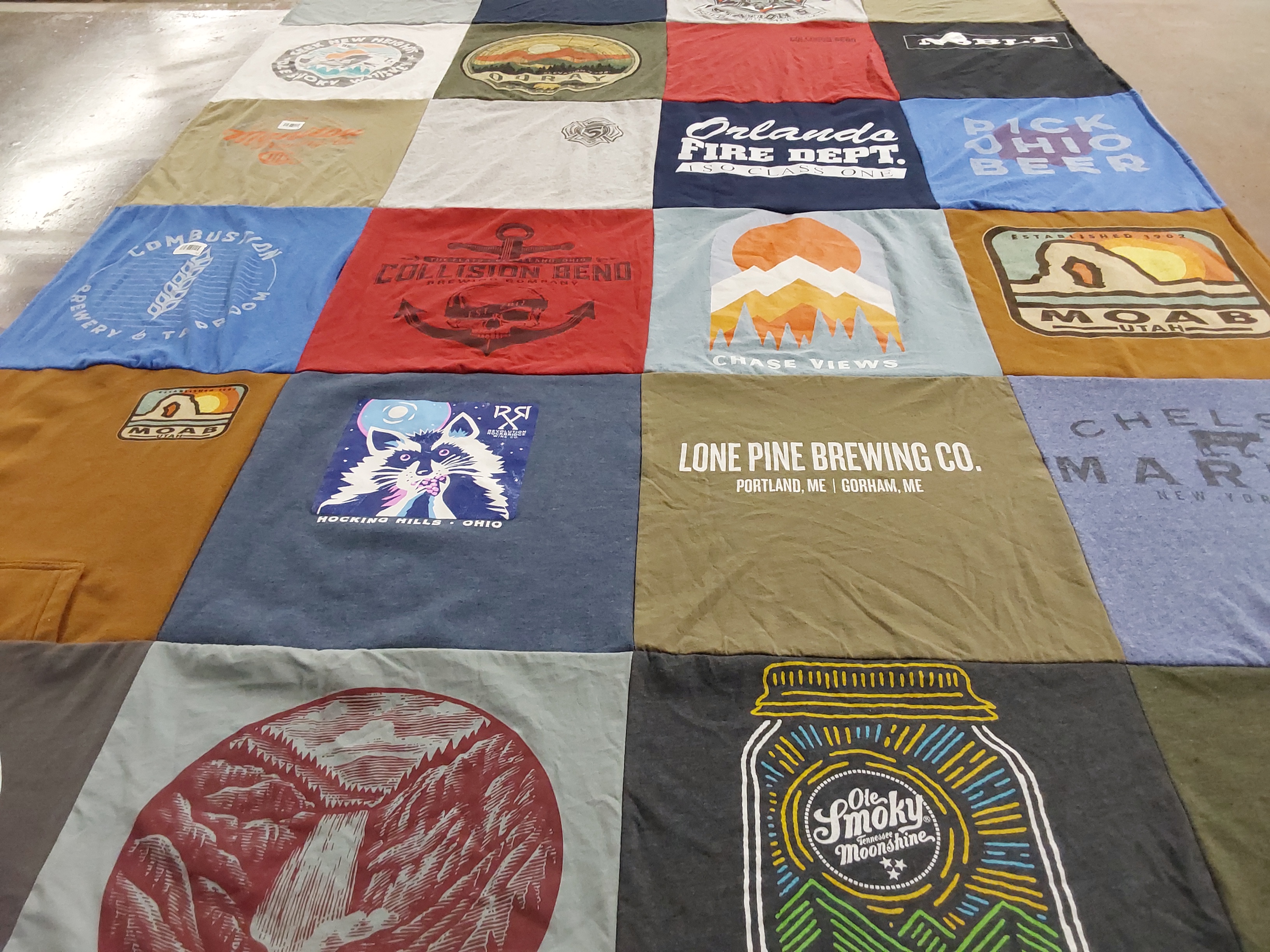 T-shirt quilt with brewing, outdoor themes by Abigail from OH