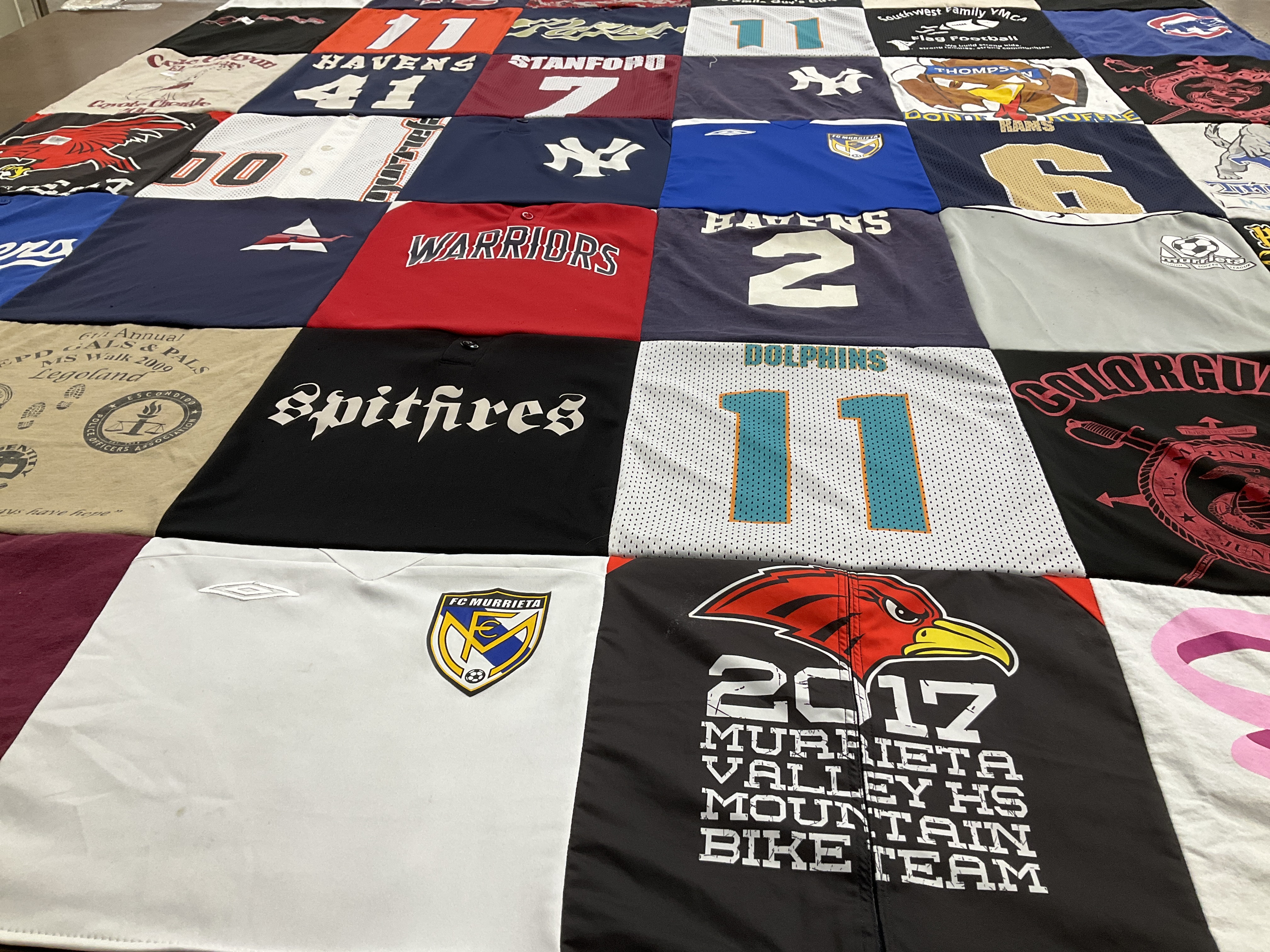 T-shirt quilt featuring dolphins, warriors by Dawn from CA