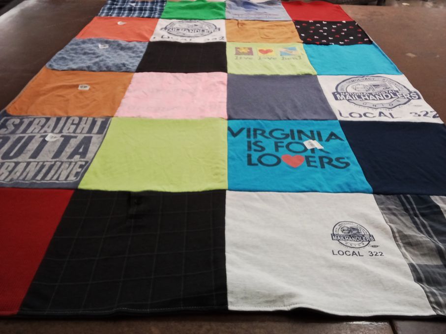 T-shirt quilt with quarantine, virginia themes by Ruth from VA