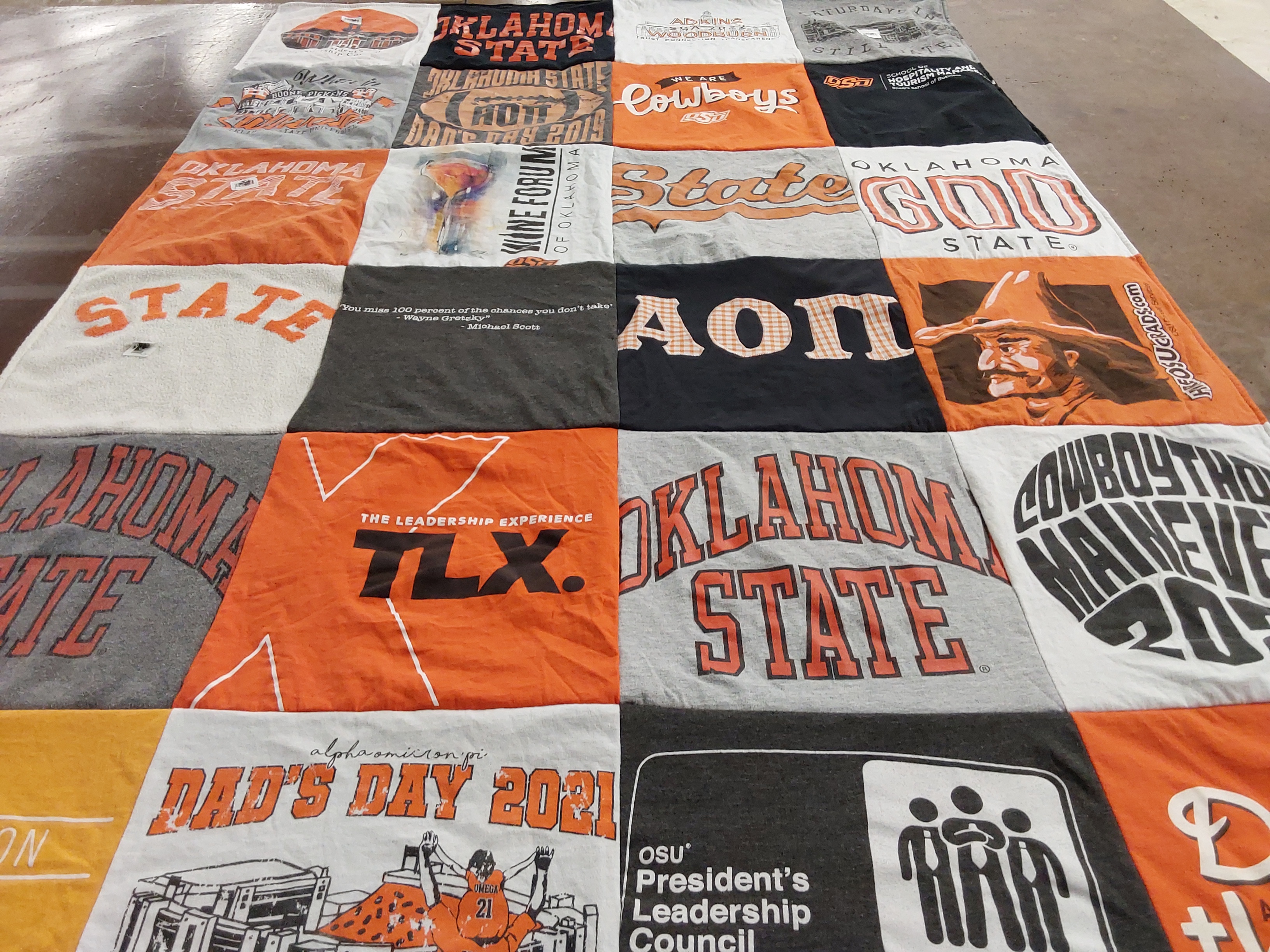 T-shirt quilt featuring oklahoma state cowboys by Elizabeth from OK