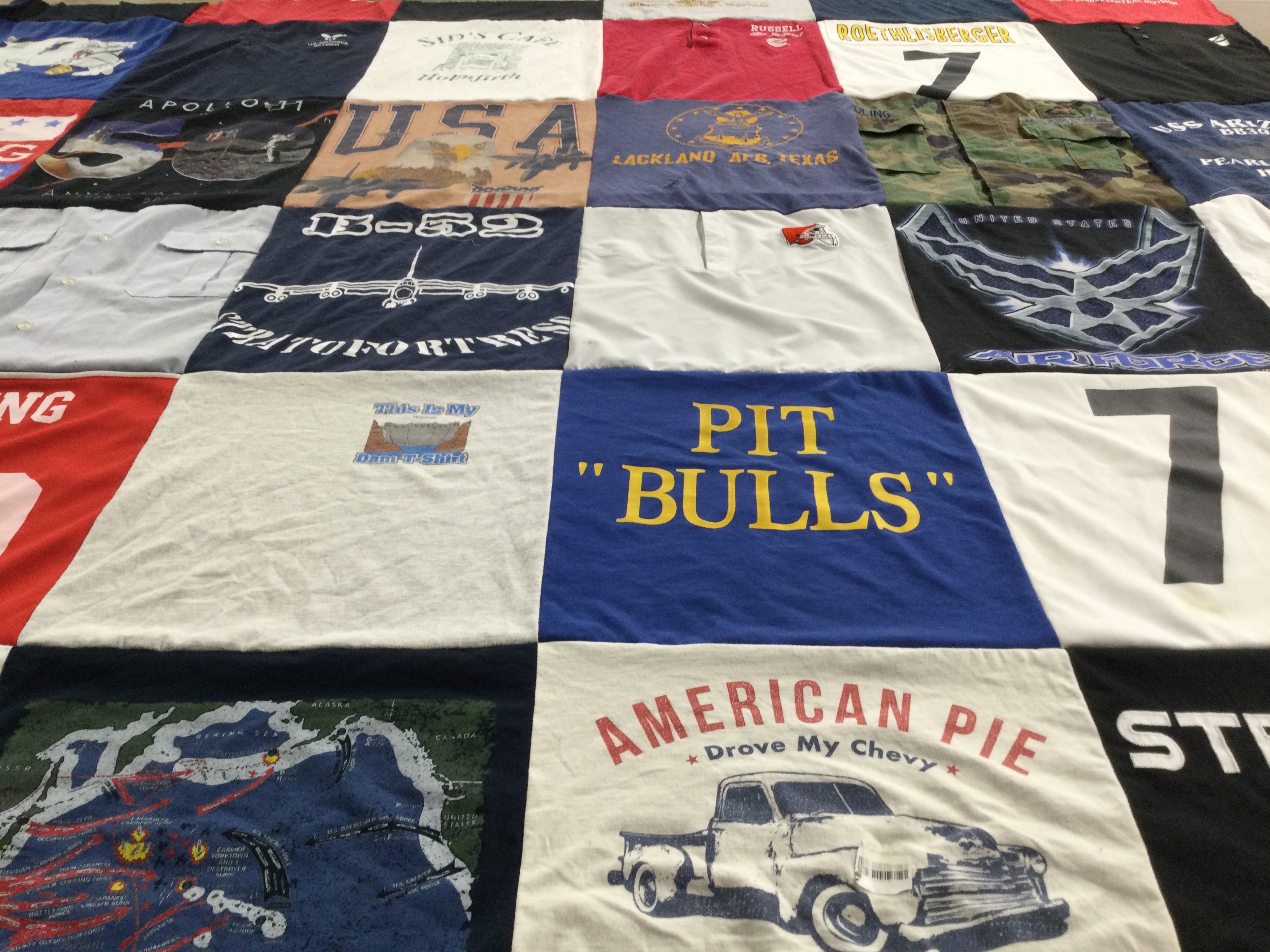 T-shirt quilt with aviation, military themes by Judy from IN