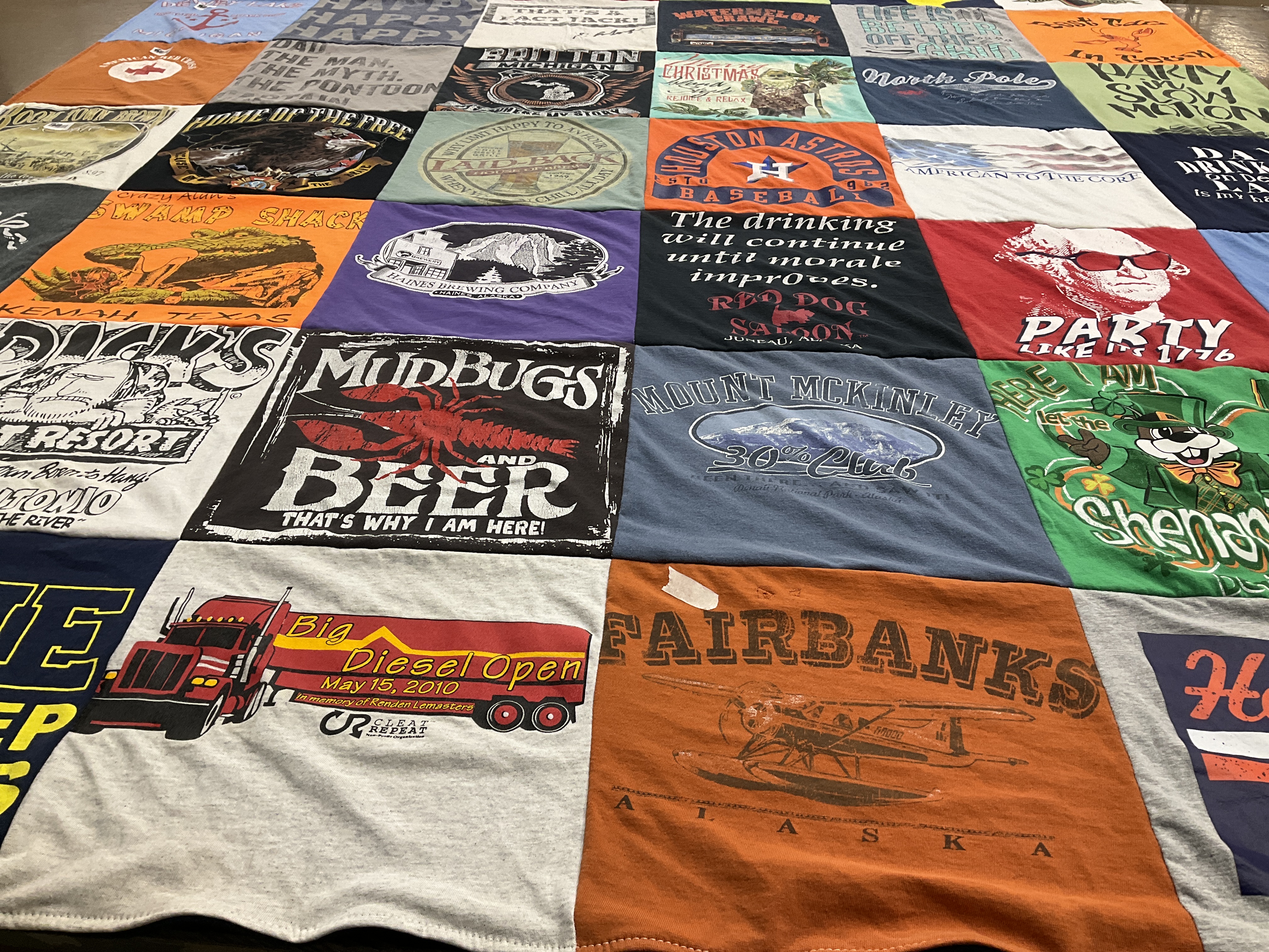 T-shirt quilt with craft beer, outdoor recreation themes by DOUGLAS from MI