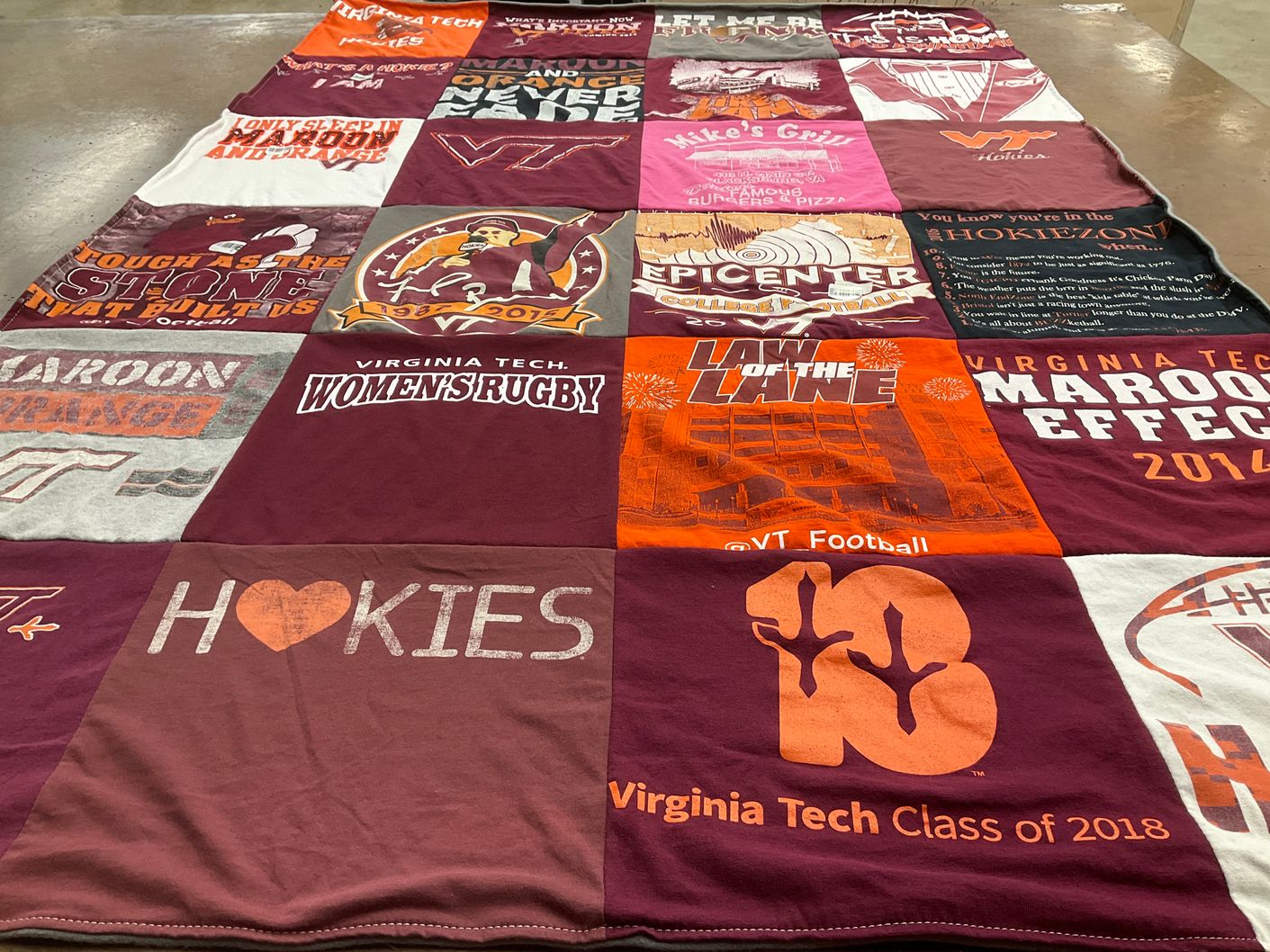 T-shirt quilt featuring virginia tech football, virginia tech women's rugby by Denise from VA