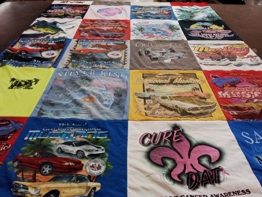 T-shirt quilt with cars, car shows themes by James from FL