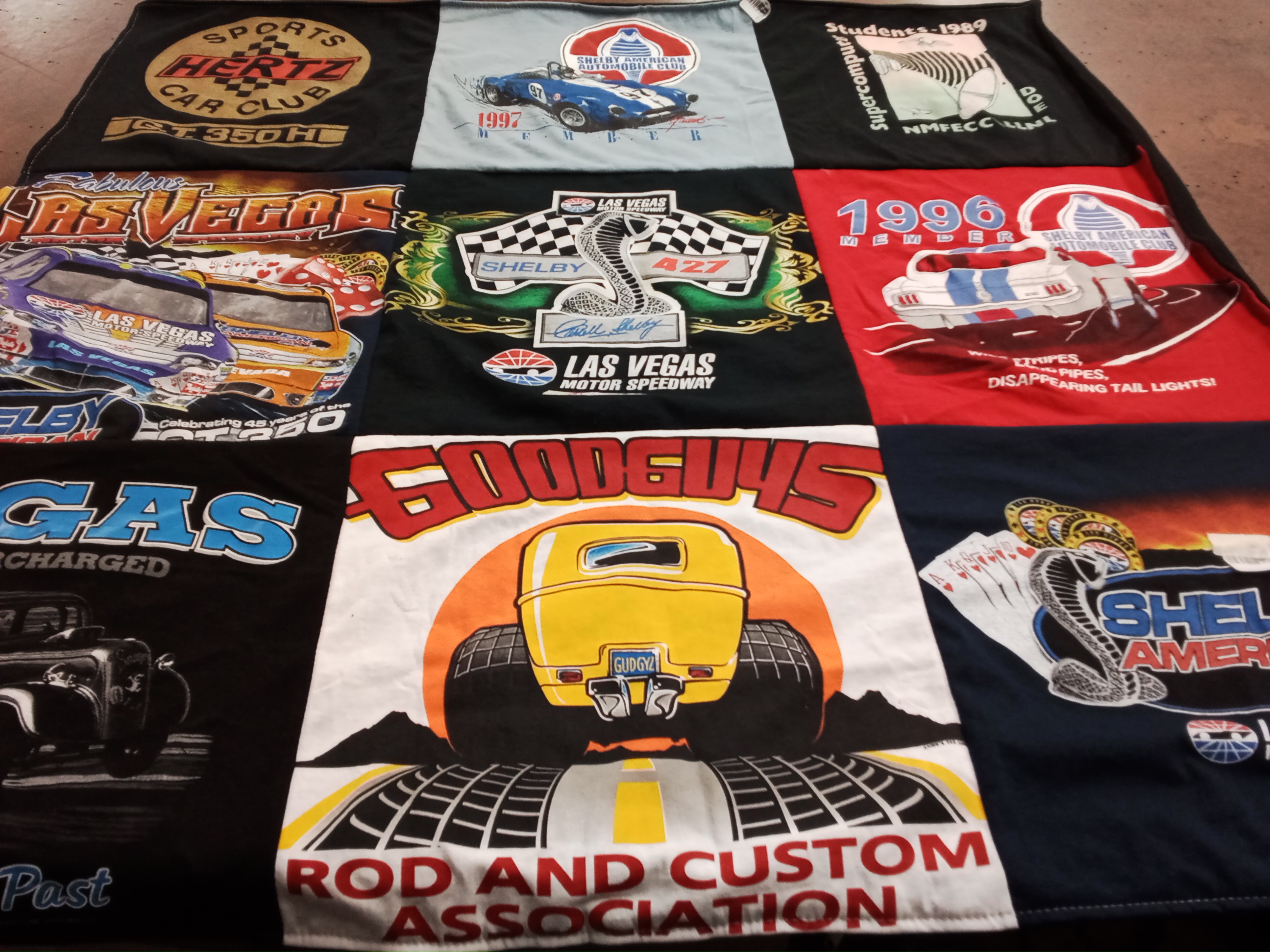T-shirt quilt with cars, racing themes by Courtney from CA
