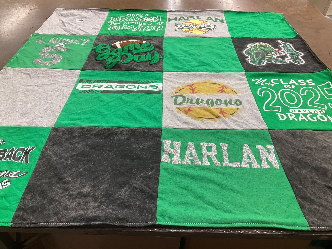 T-shirt quilt featuring harlan dragons by Ava from KY